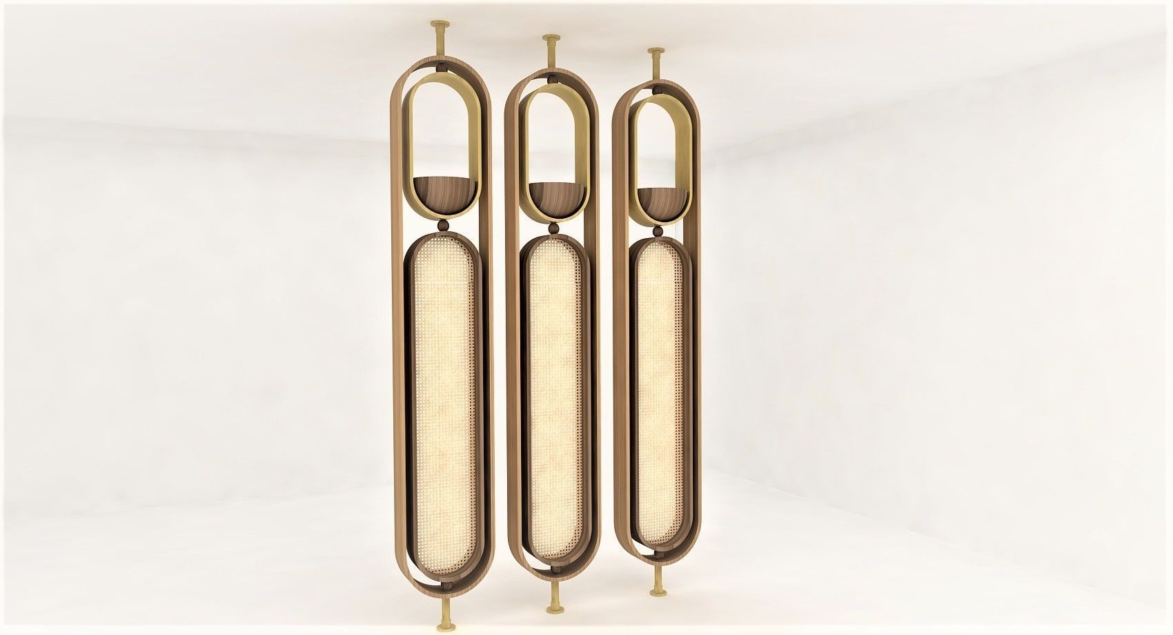 saparator three brass lamps hanging from wall 3D model_2