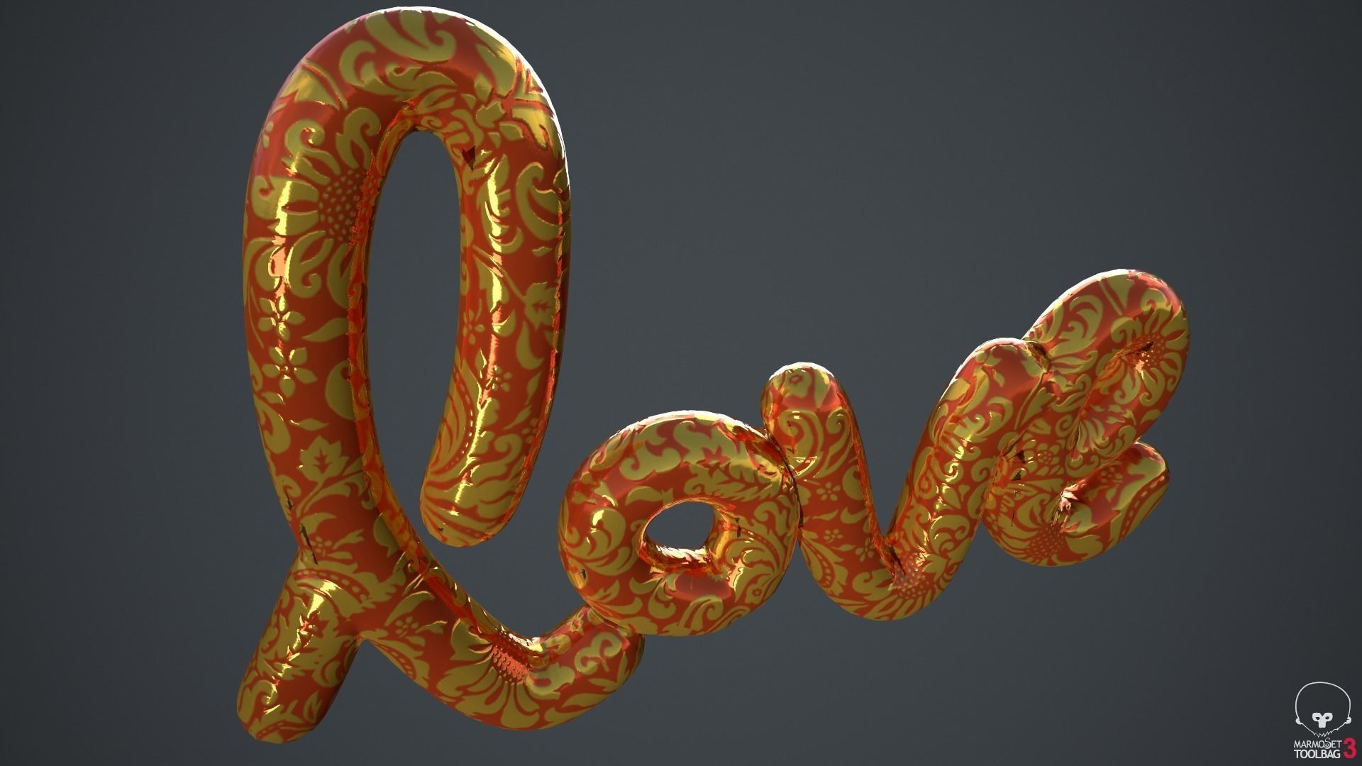 Love Decoration Fabric Written Low-poly 3D model_16