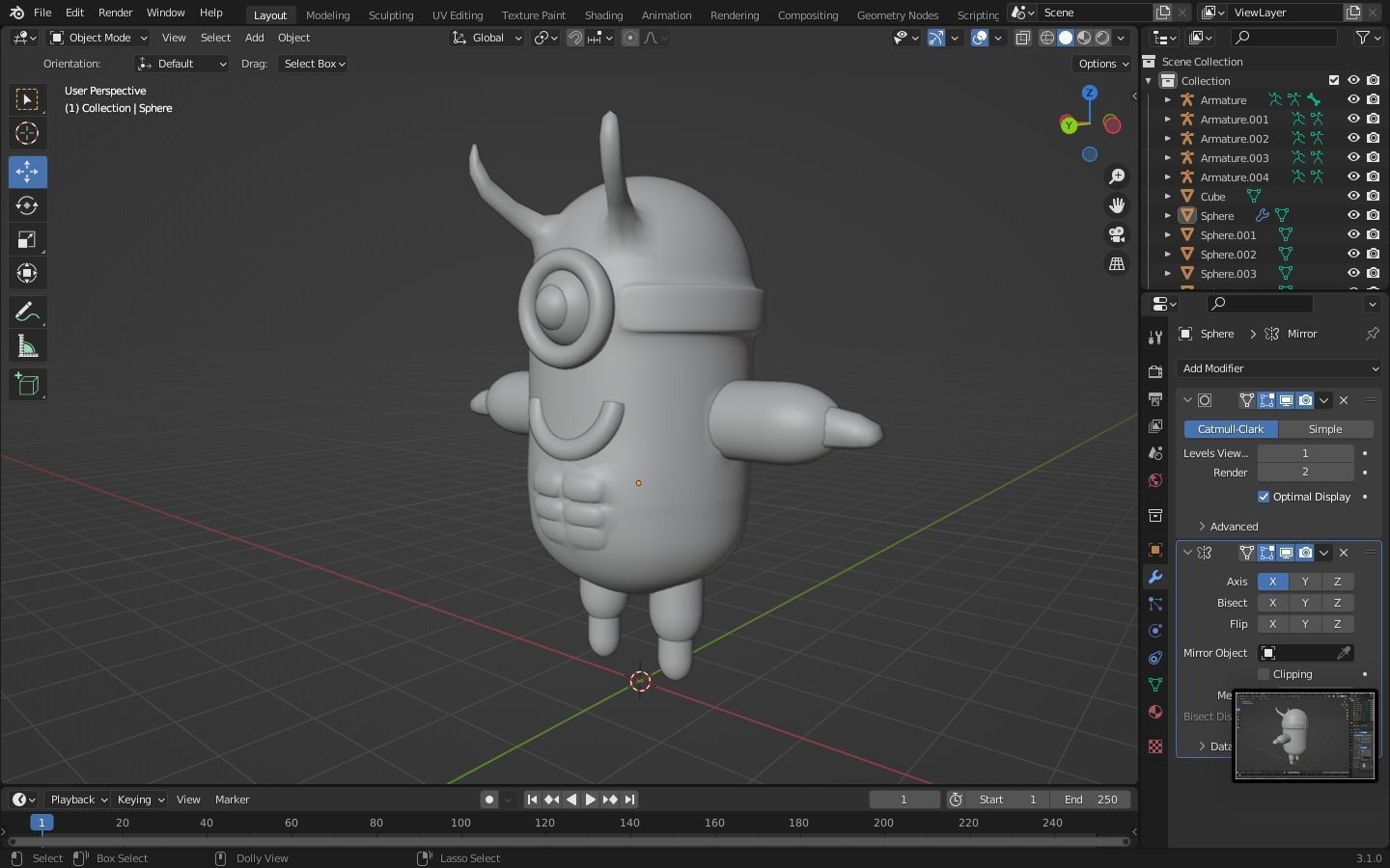 3D minion animated character in program Low-poly 3D model_3