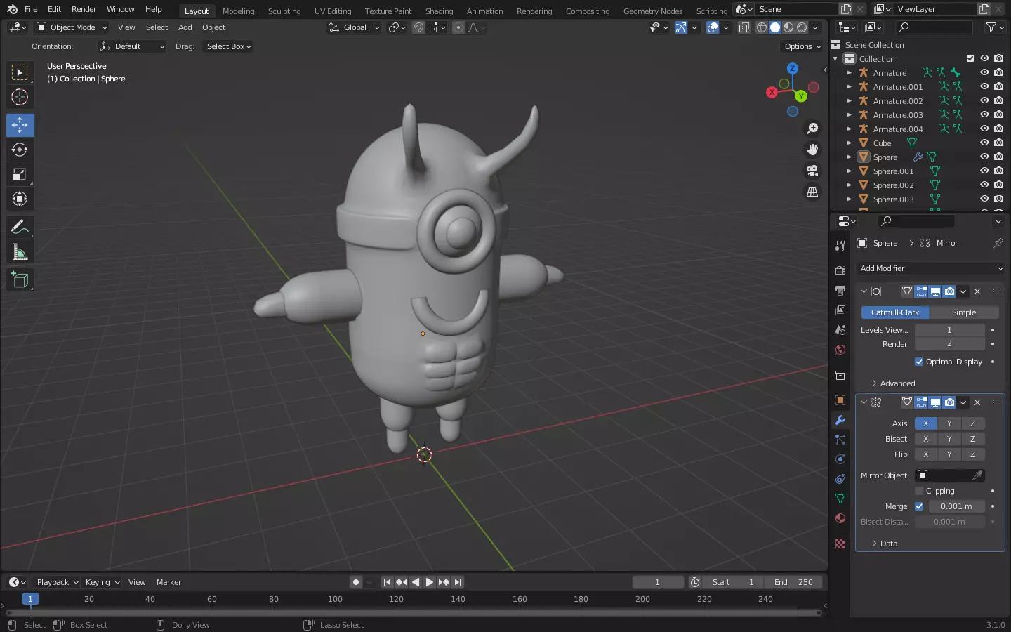3D minion animated character in program Low-poly 3D model_0