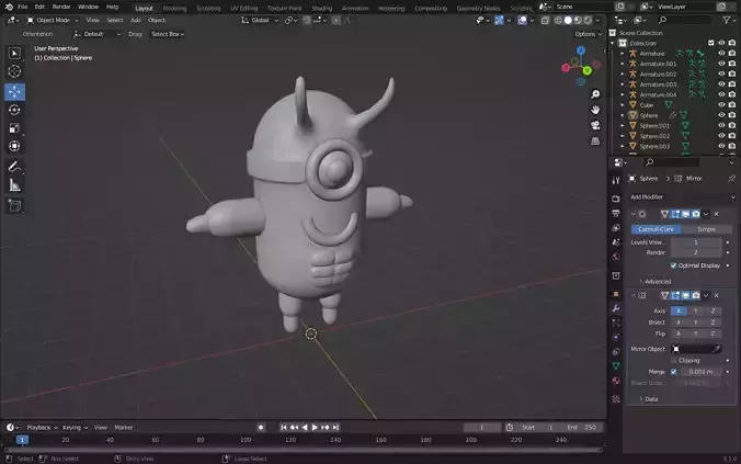 3D minion animated character in program