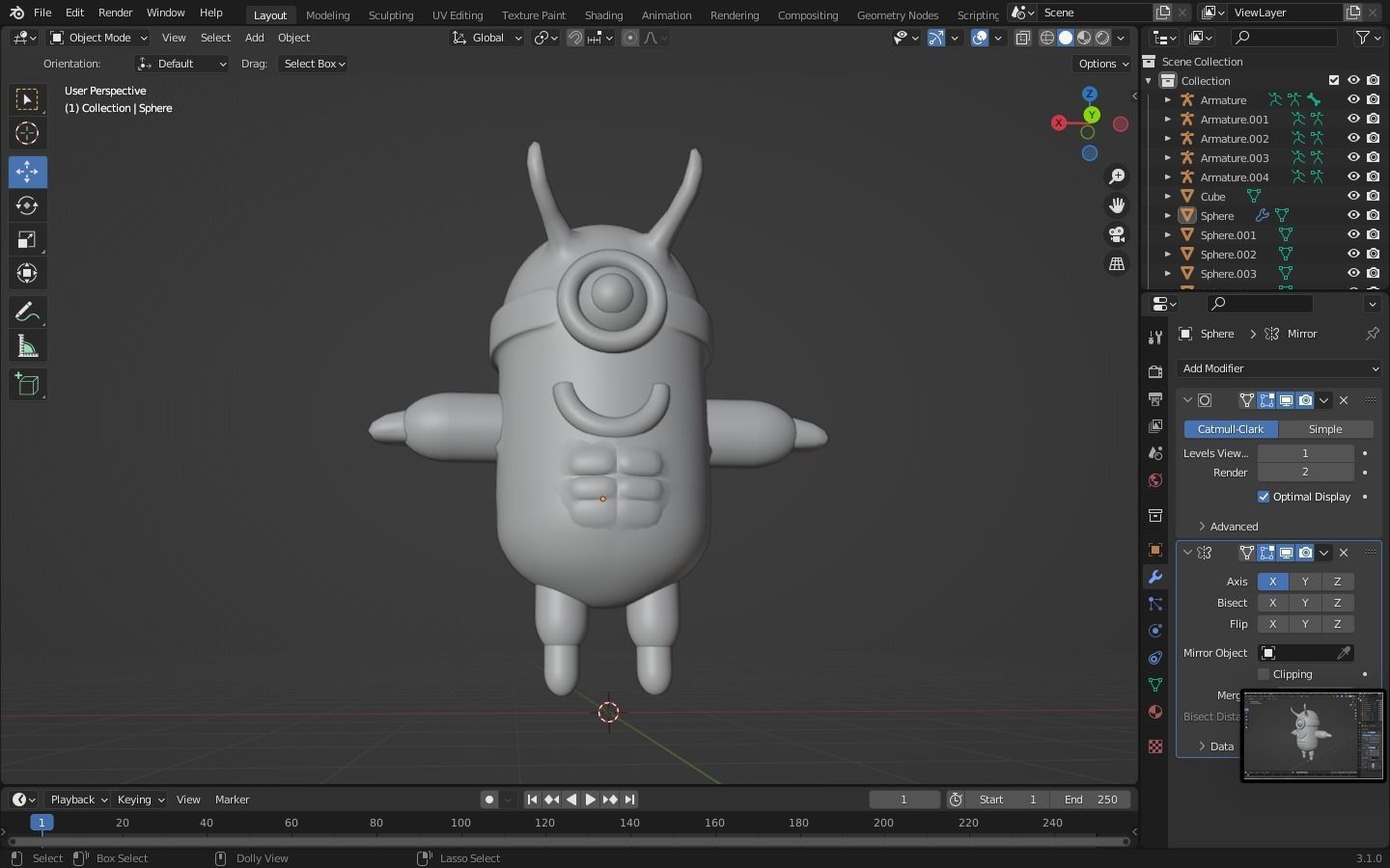 3D minion animated character in program Low-poly 3D model_4