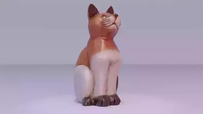 Cat wood statue 01 high-poly