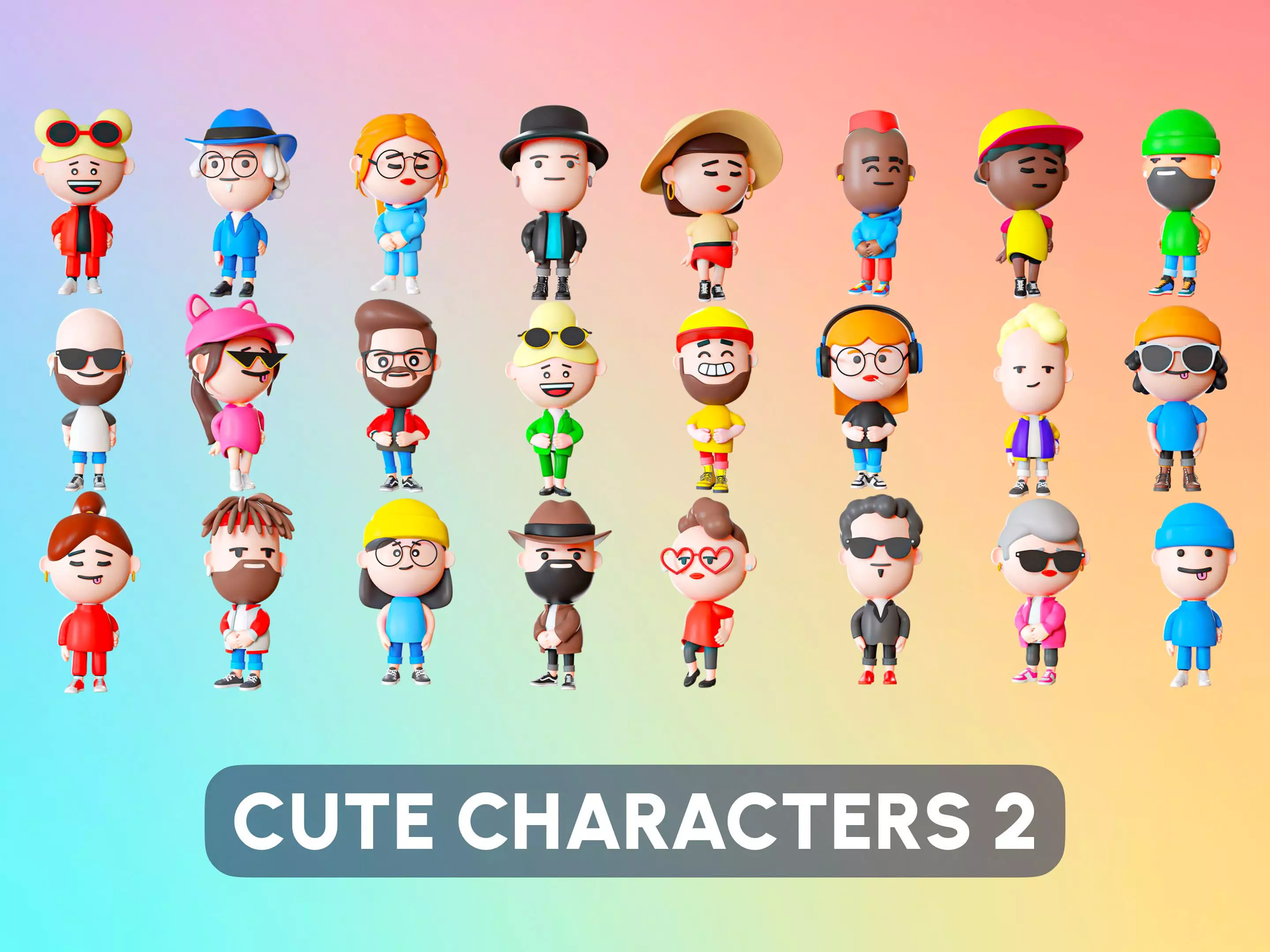 Cute Characters 2 Low-poly 3D model_0