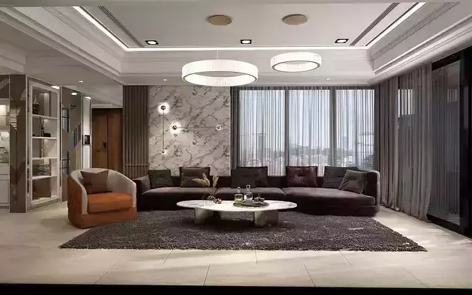 Luxury Design Living and Reading Room and Dining area 3D model