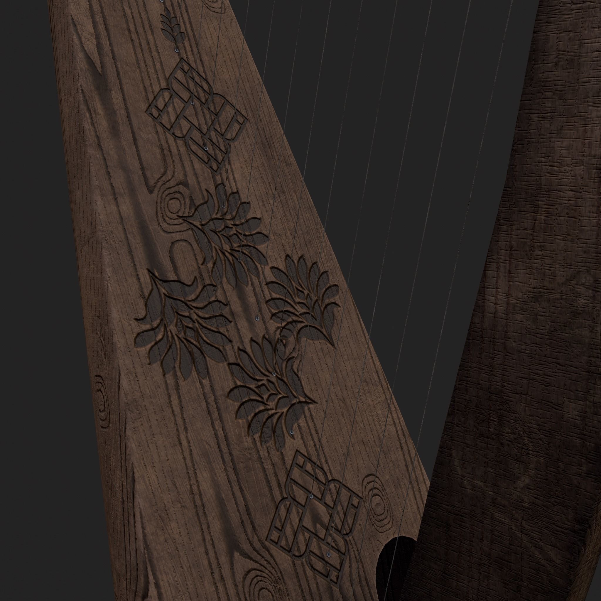 Medieval Harp Low-poly 3D model_3