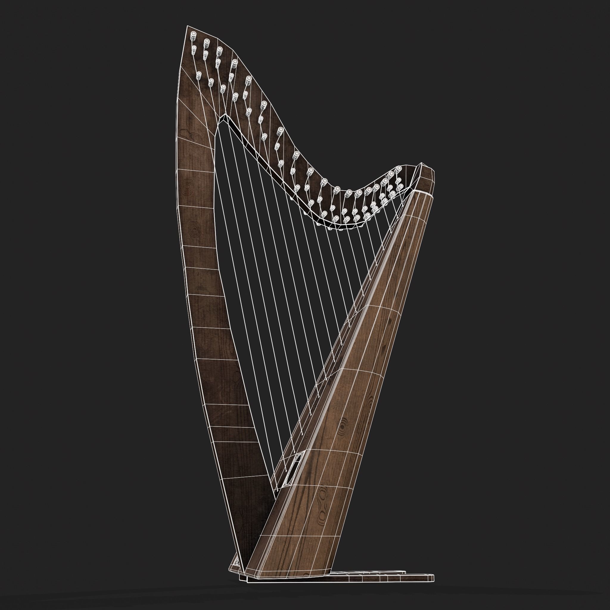 Medieval Harp Low-poly 3D model_14