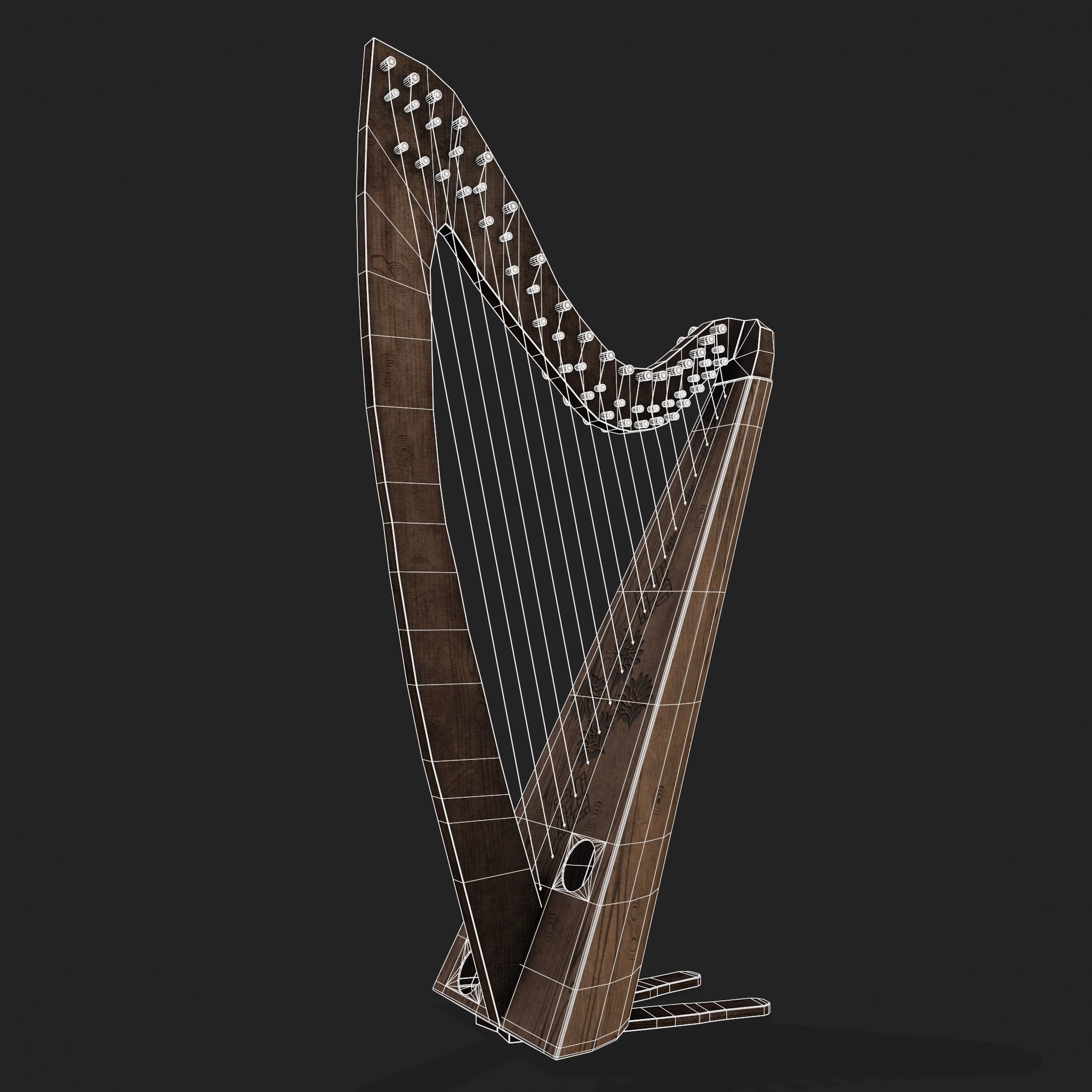 Medieval Harp Low-poly 3D model_22