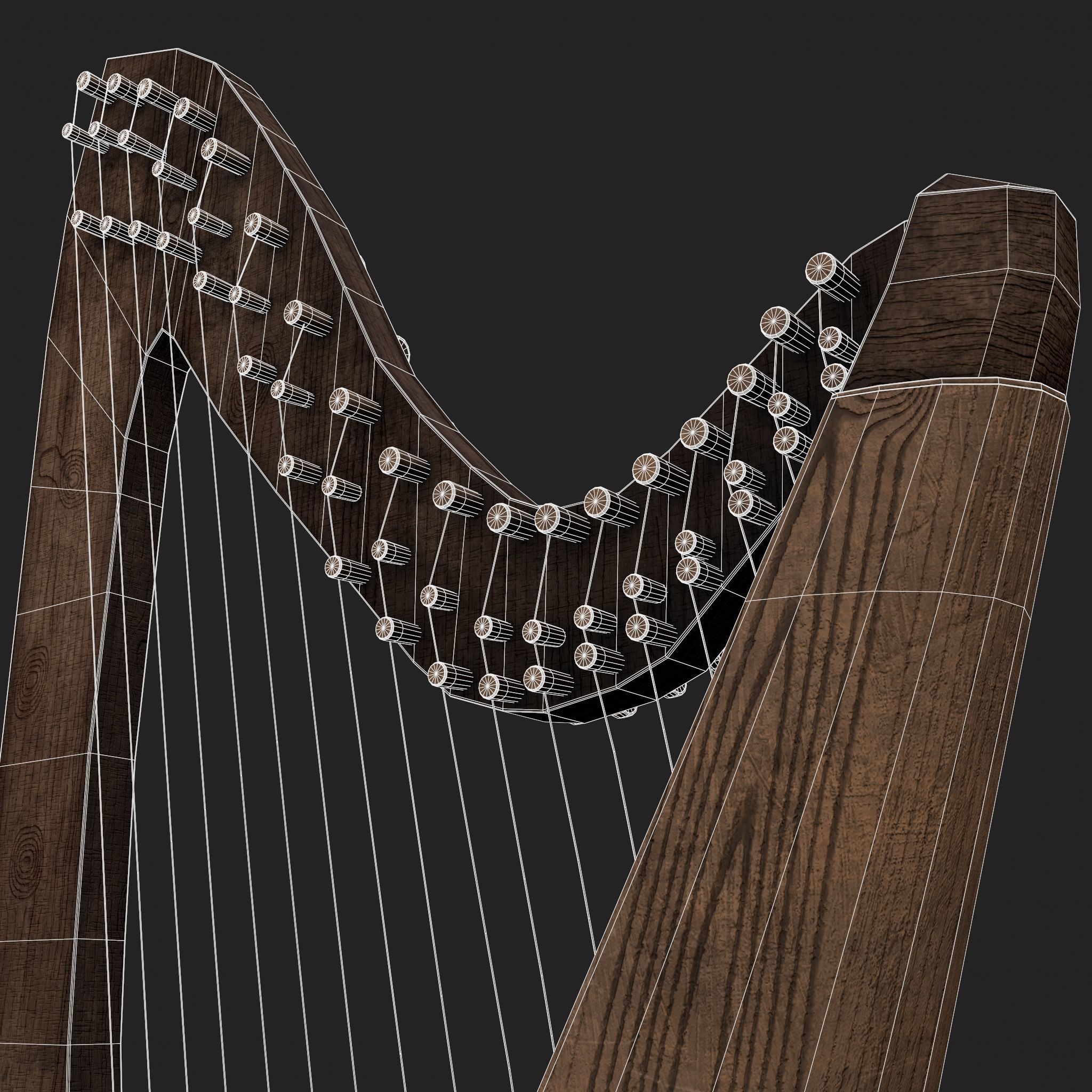 Medieval Harp Low-poly 3D model_10