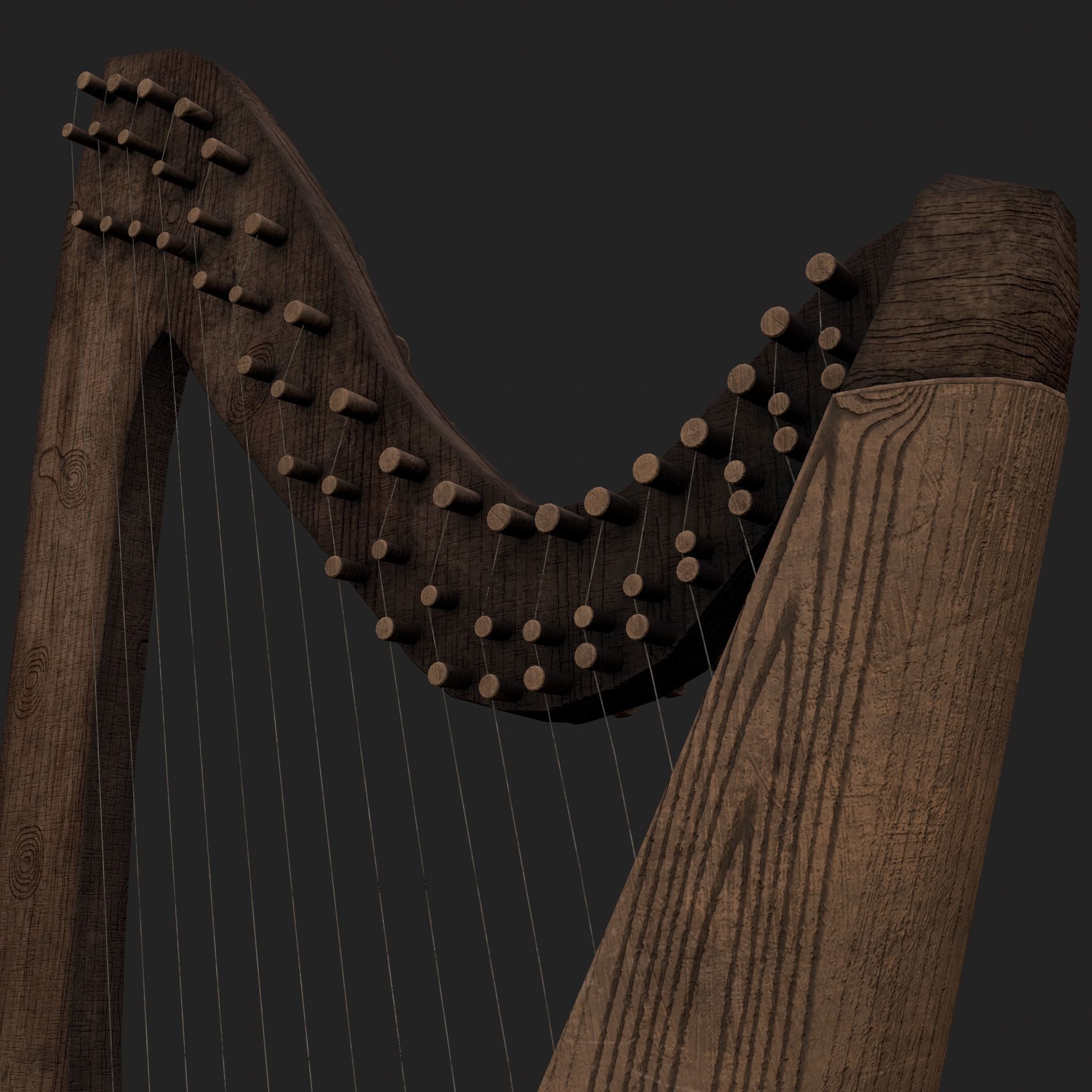 Medieval Harp Low-poly 3D model_9