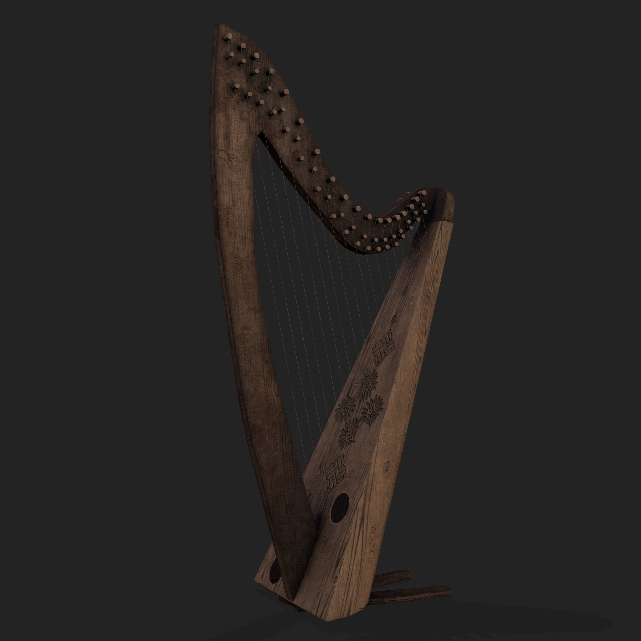 Medieval Harp Low-poly 3D model_21