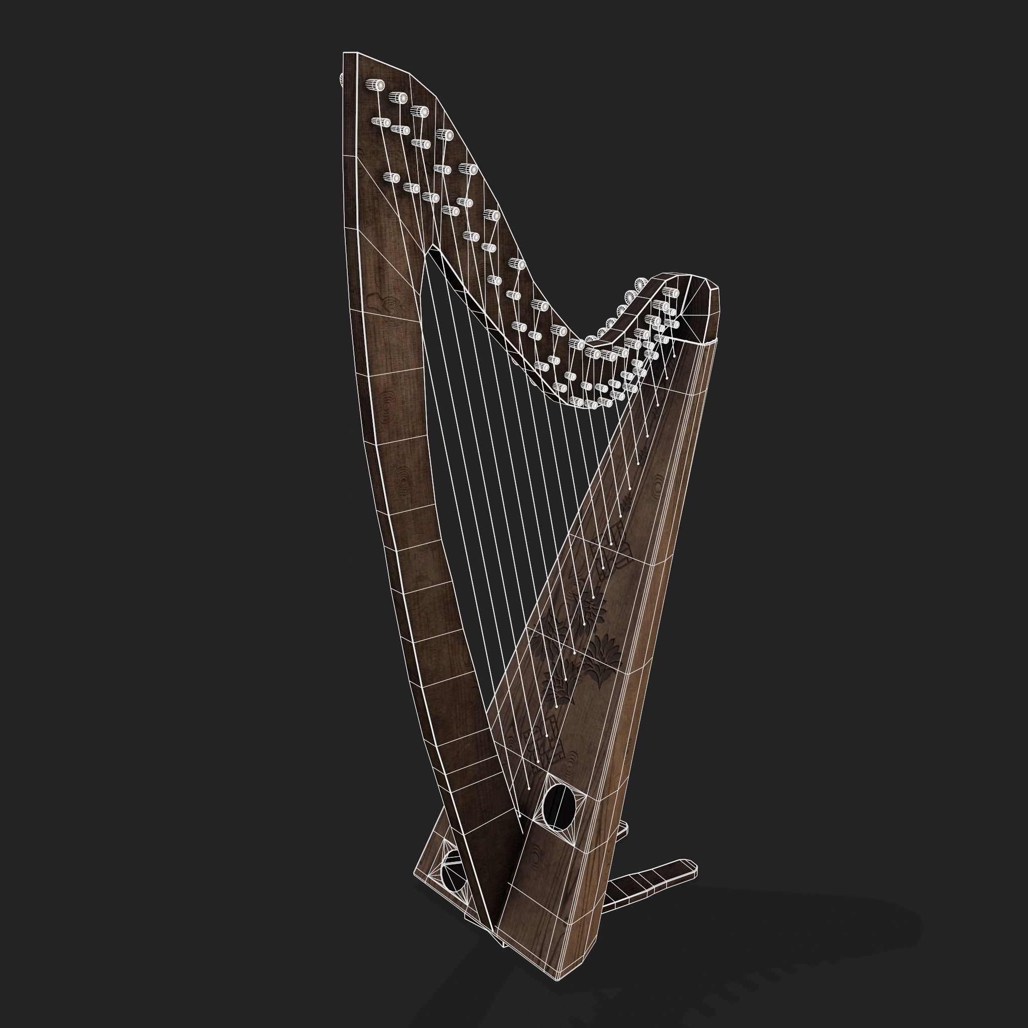Medieval Harp Low-poly 3D model_2