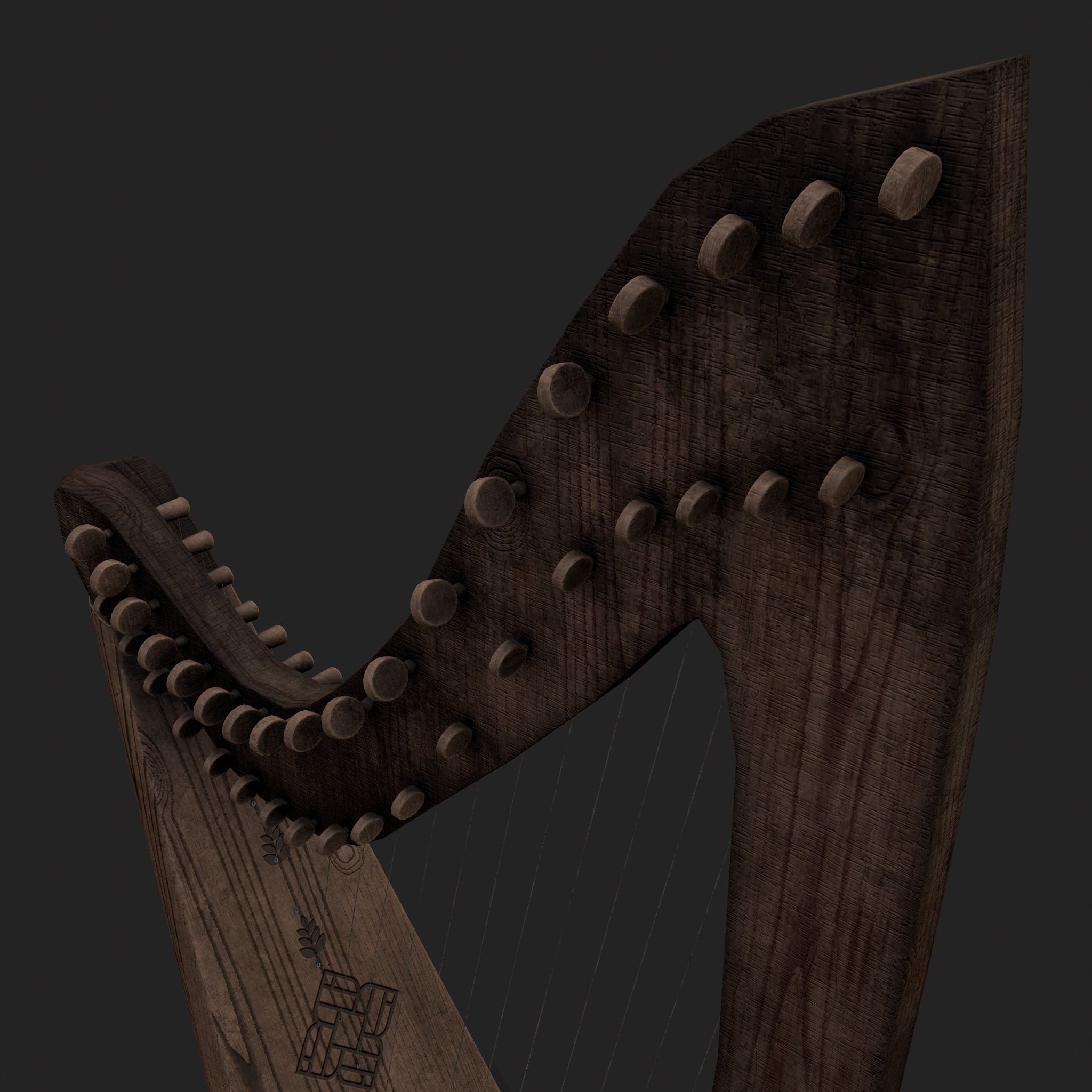 Medieval Harp Low-poly 3D model_7