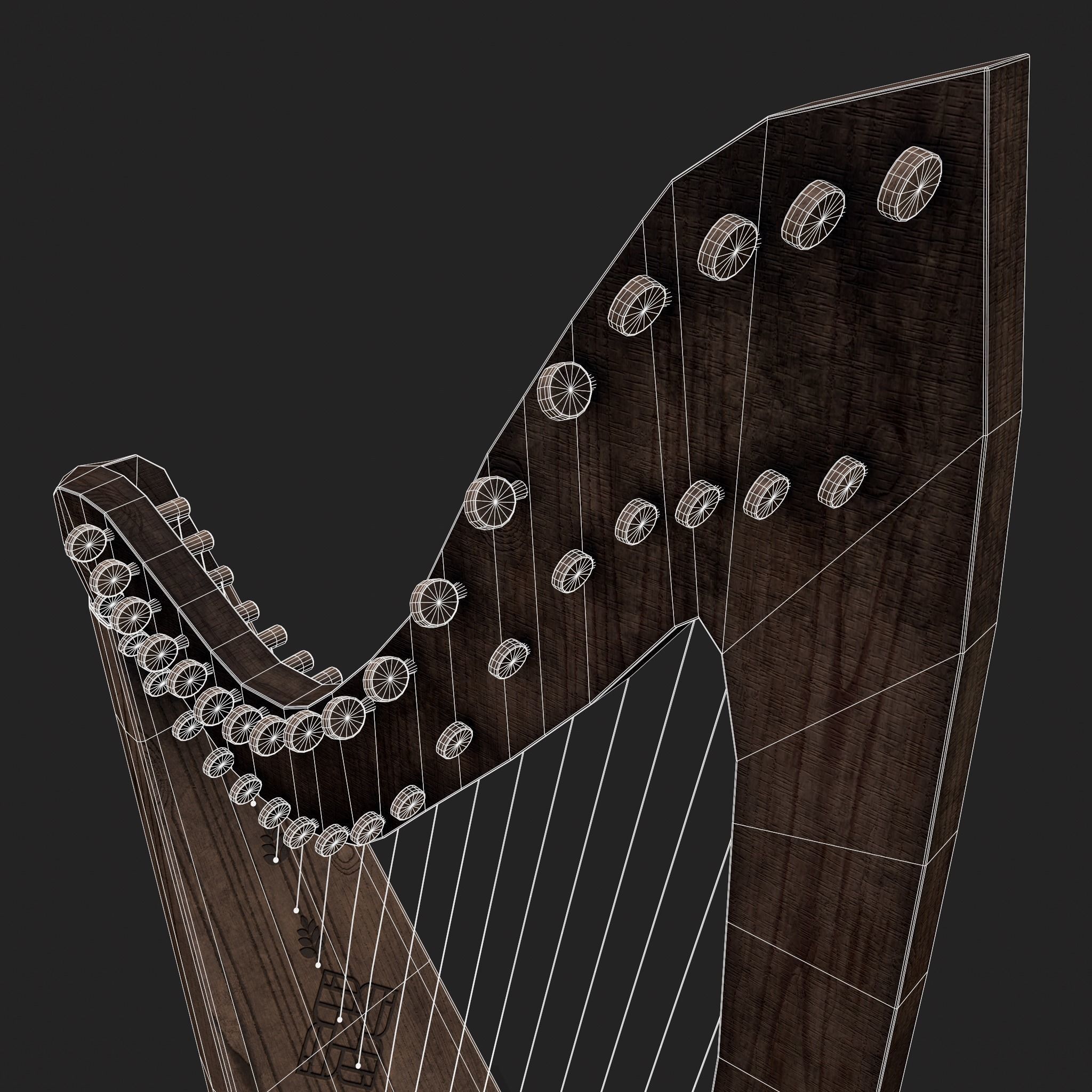 Medieval Harp Low-poly 3D model_8
