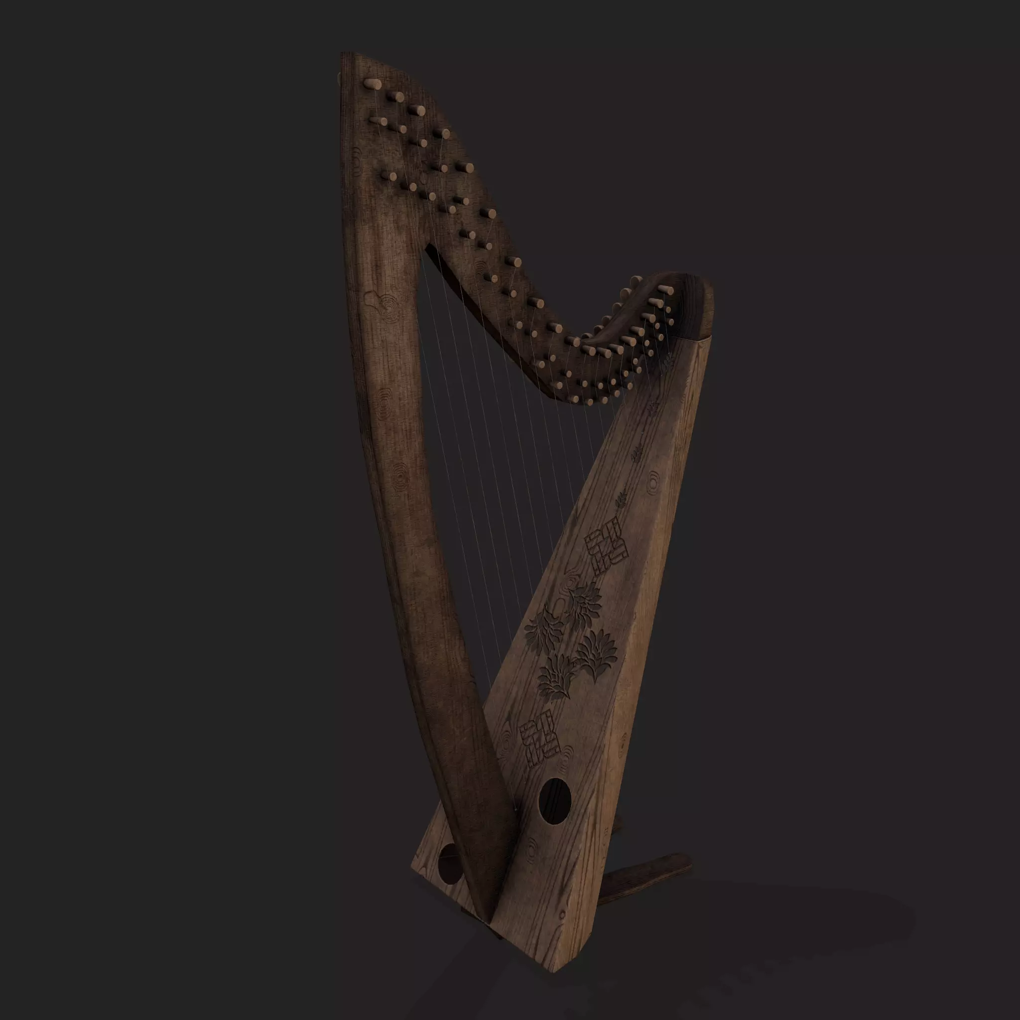 Medieval Harp Low-poly 3D model_0