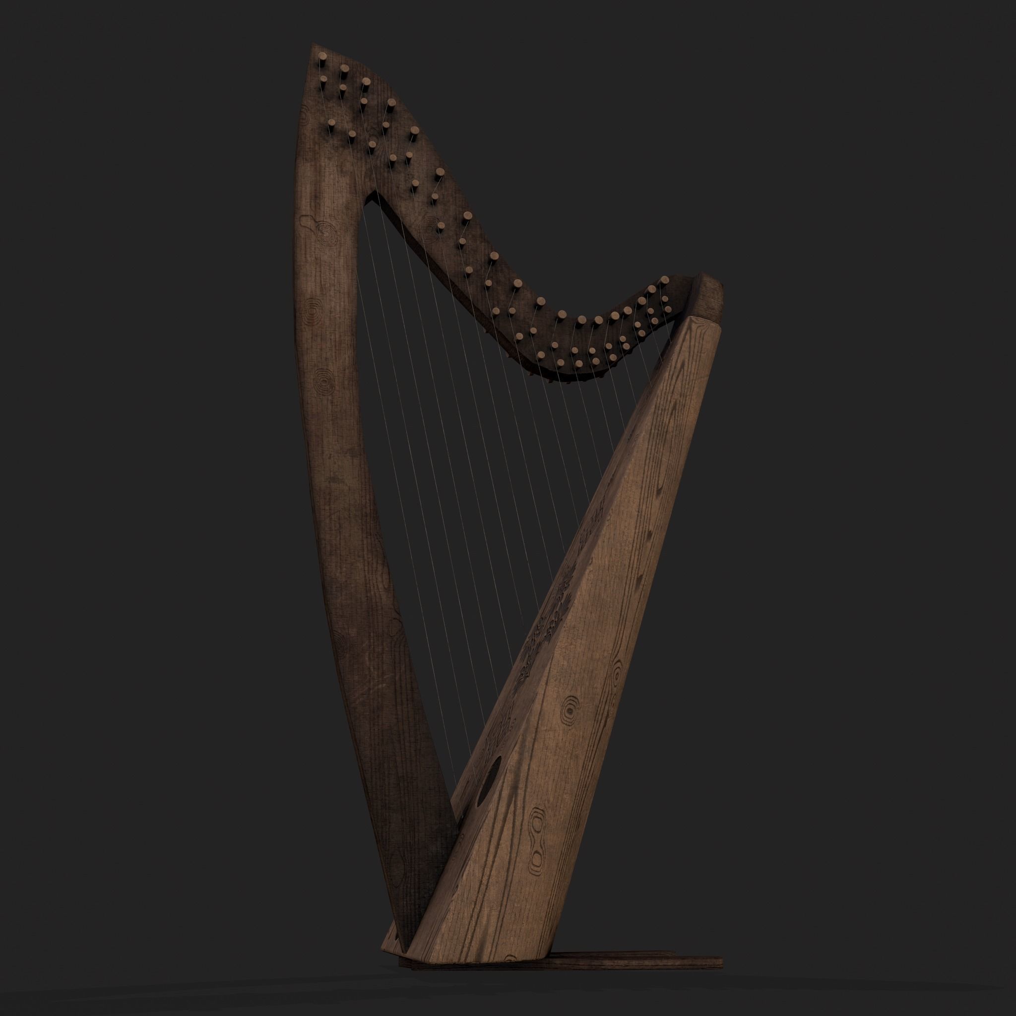 Medieval Harp Low-poly 3D model_13
