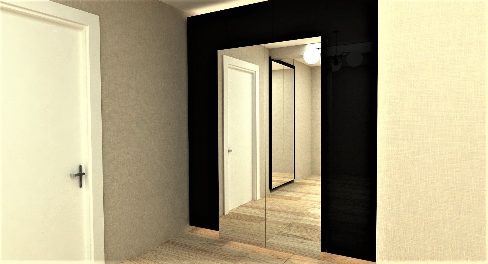 cloakroom hallway with wooden floors and mirrors 3D model_2