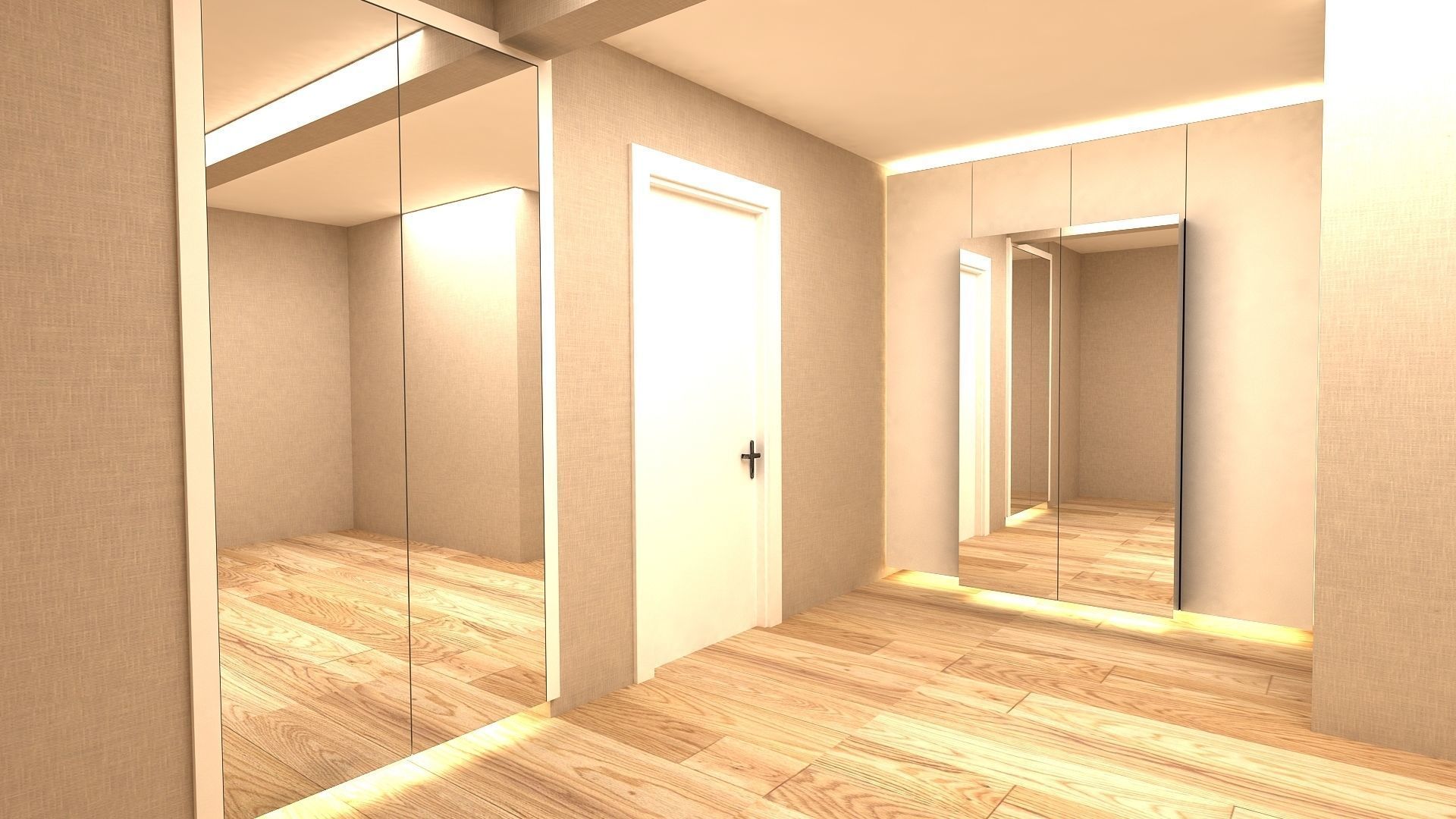 cloakroom hallway with wooden floors and mirrors 3D model_1