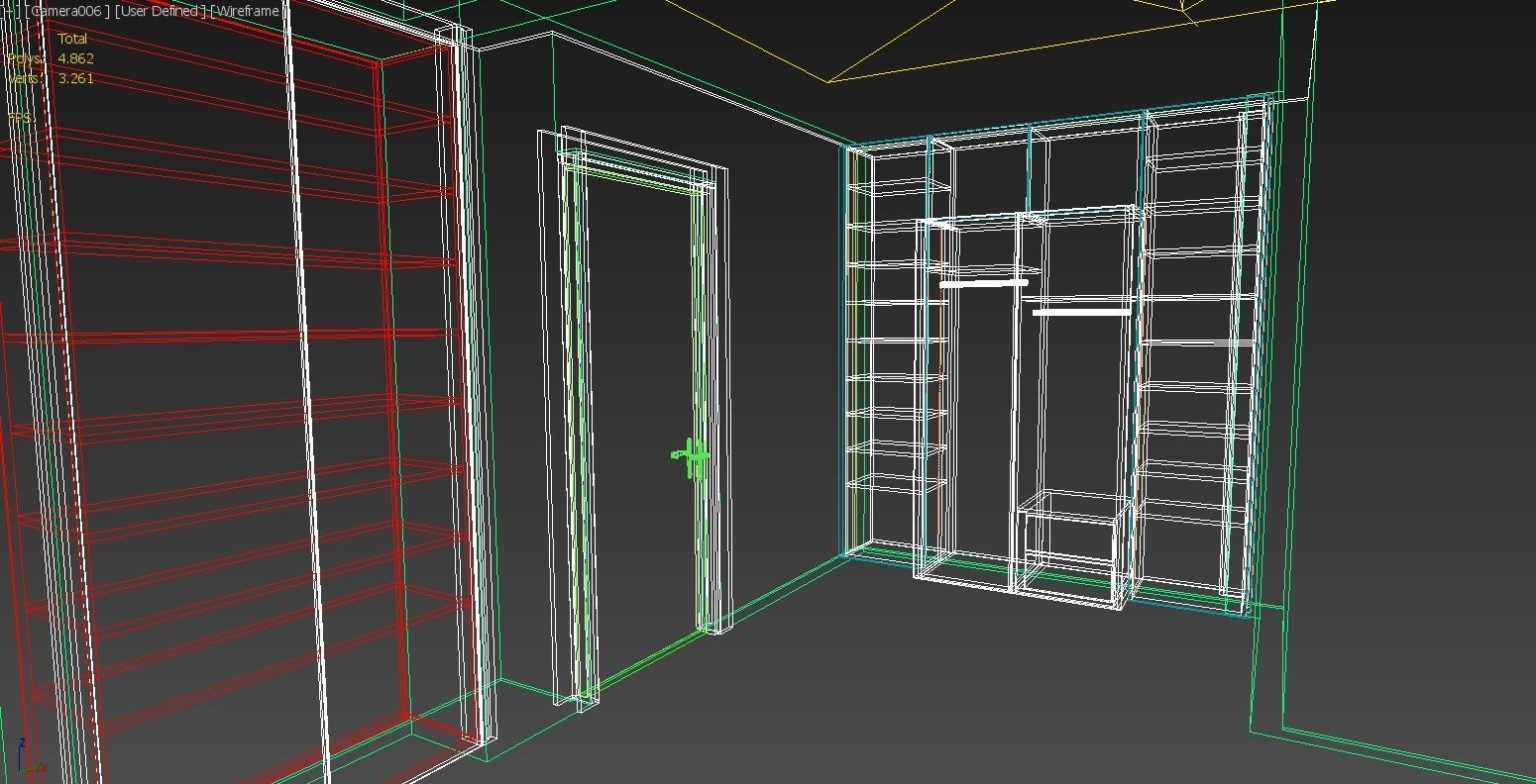 cloakroom hallway with wooden floors and mirrors 3D model_6