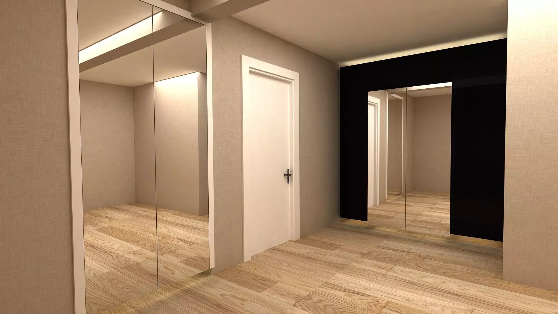 cloakroom hallway with wooden floors and mirrors 3D model_0
