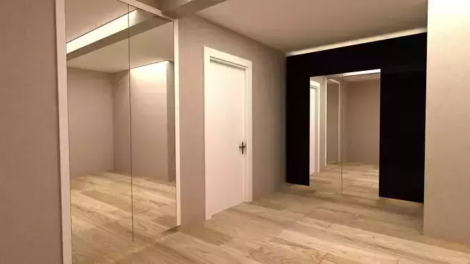 cloakroom hallway with wooden floors and mirrors