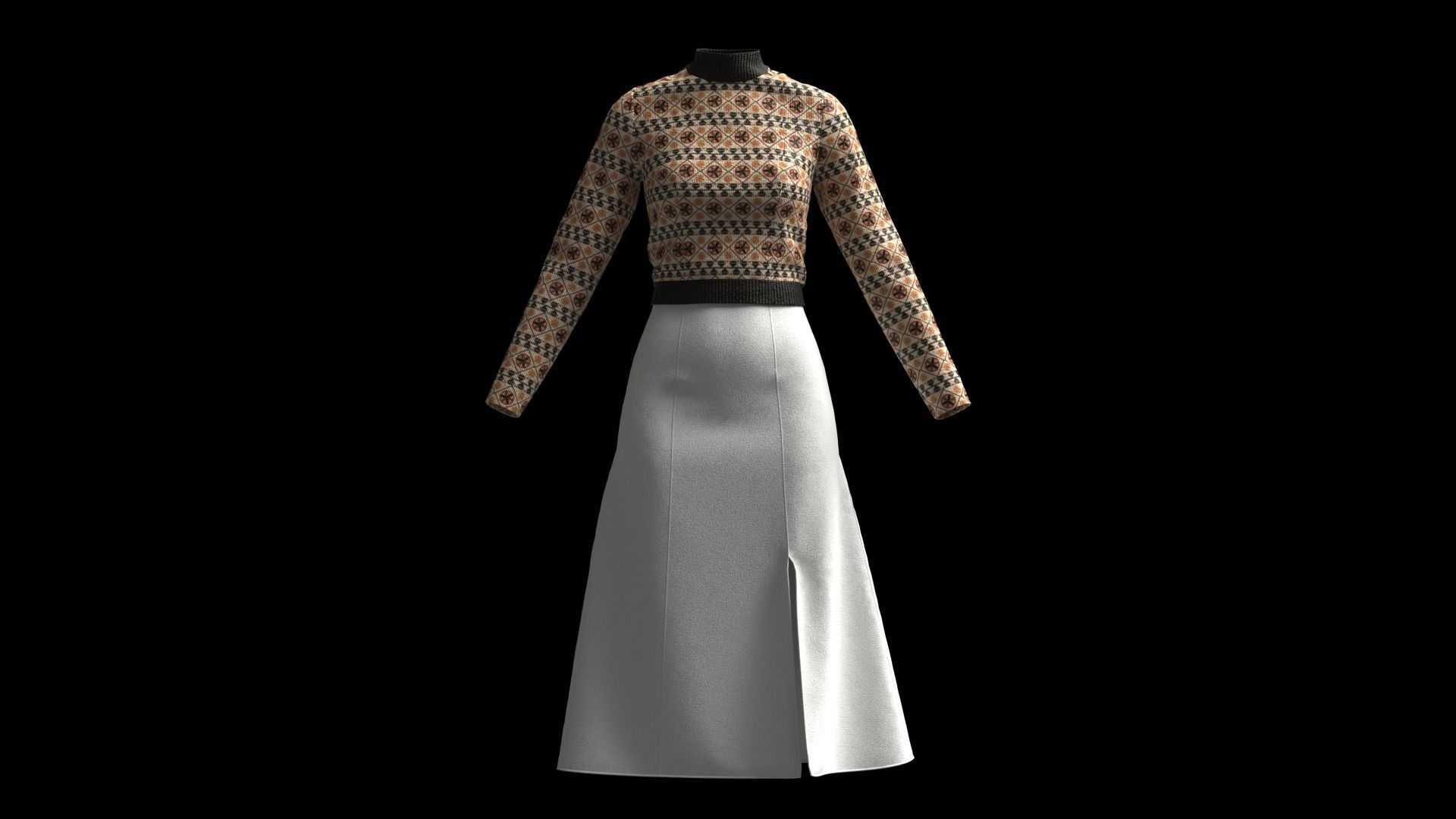 Womens pullover sweater with white skirt 3D model_3