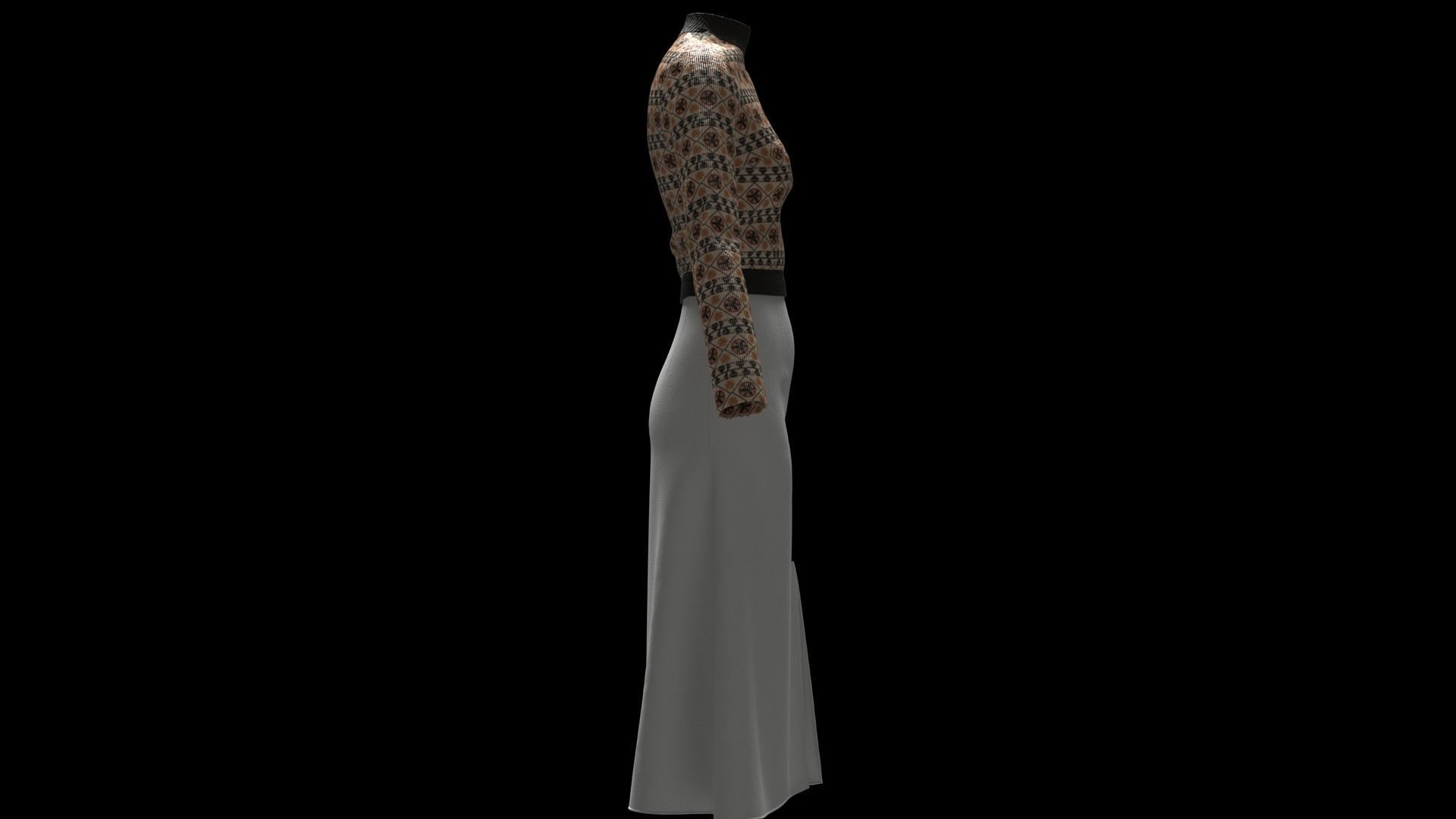 Womens pullover sweater with white skirt 3D model_5
