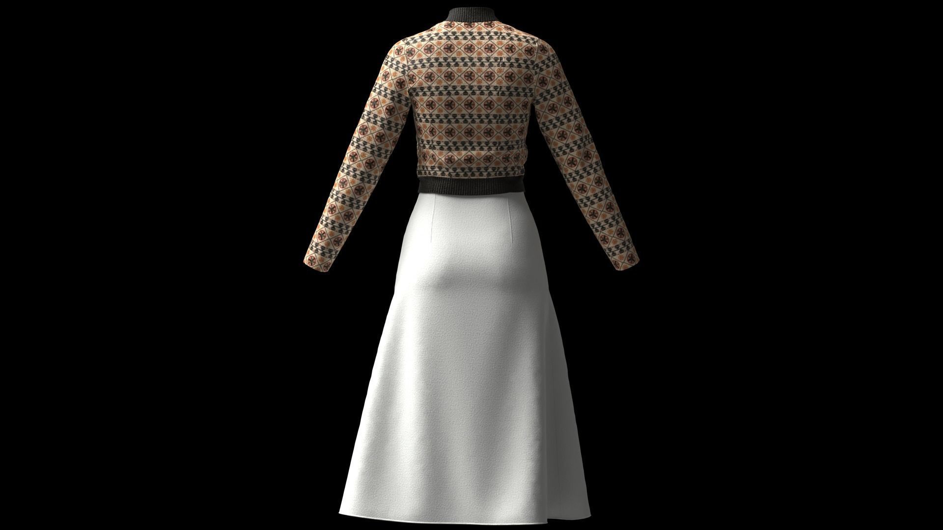 Womens pullover sweater with white skirt 3D model_7