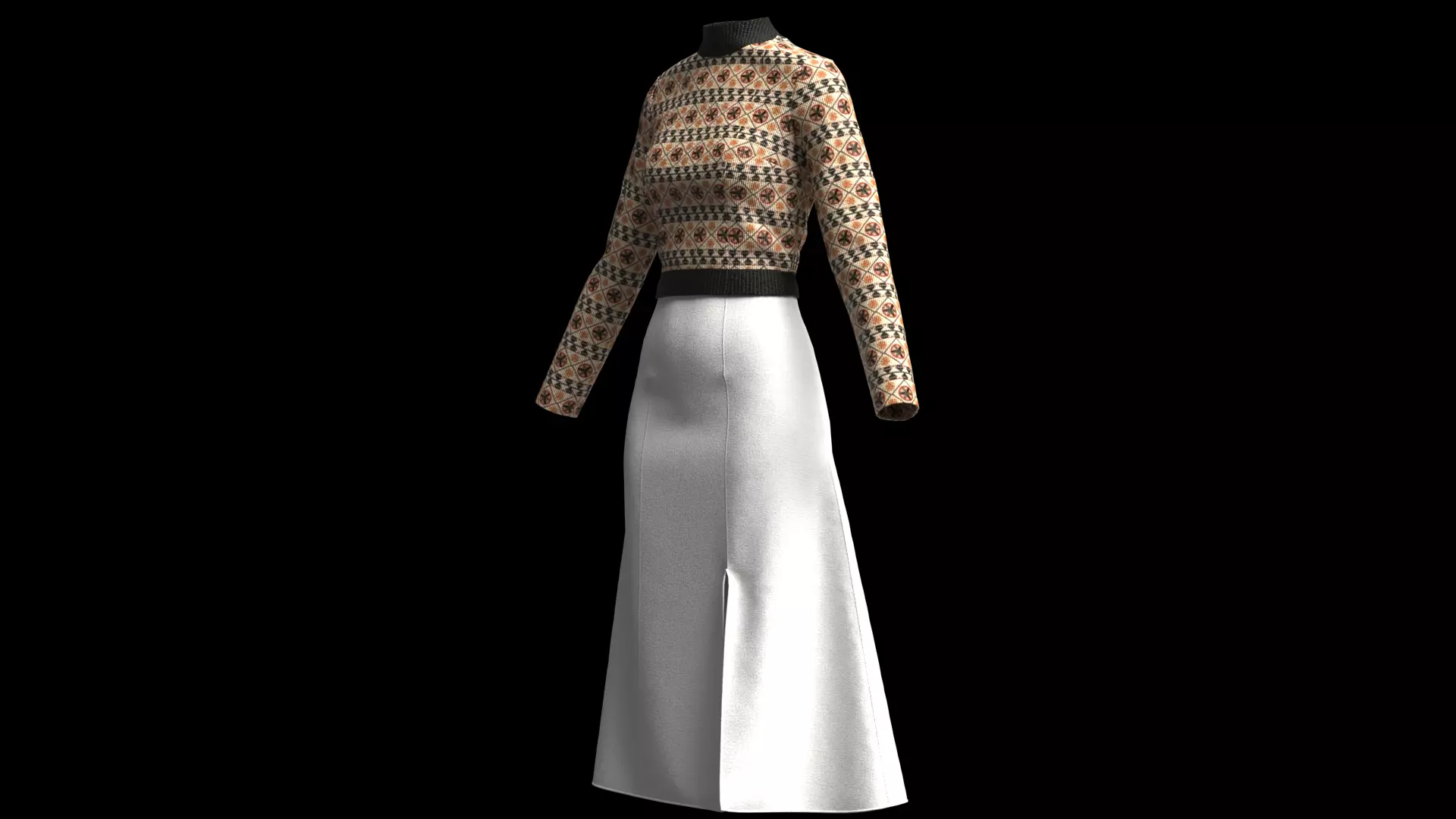 Womens pullover sweater with white skirt 3D model_0