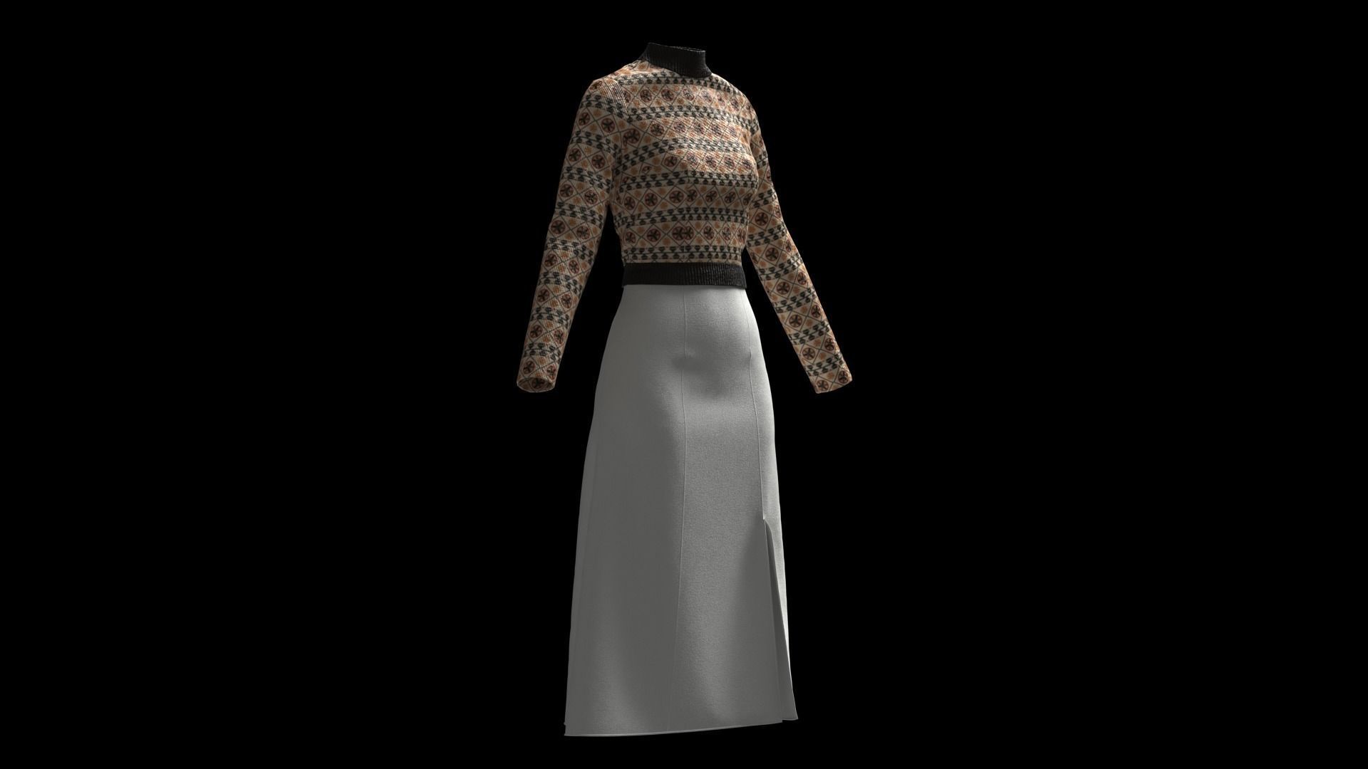 Womens pullover sweater with white skirt 3D model_4