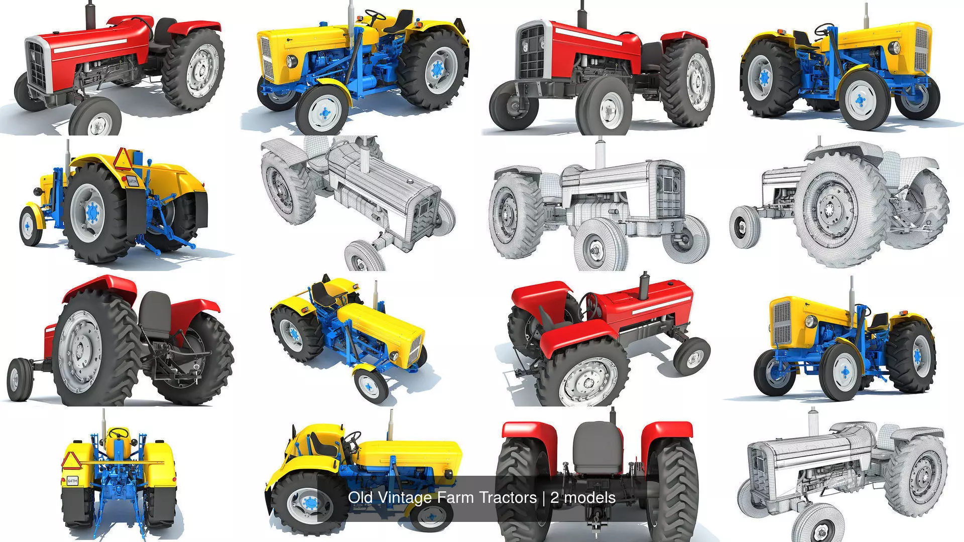 Old Vintage Farm Tractors 3D Model Collection_1