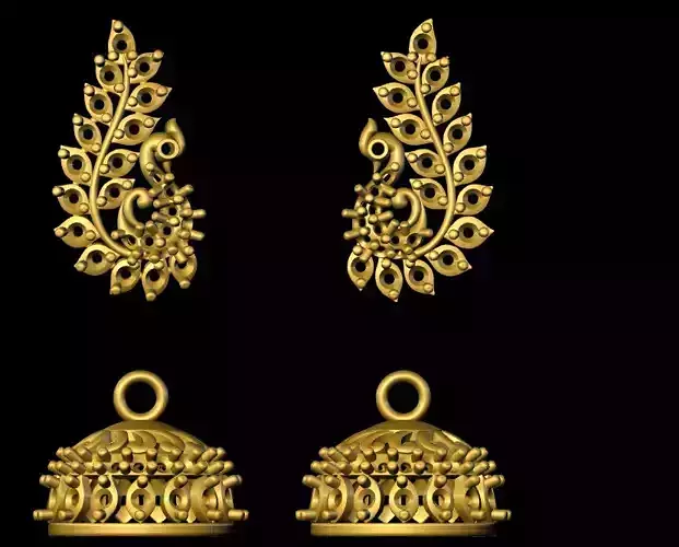 jumka peacock earring set in gold
