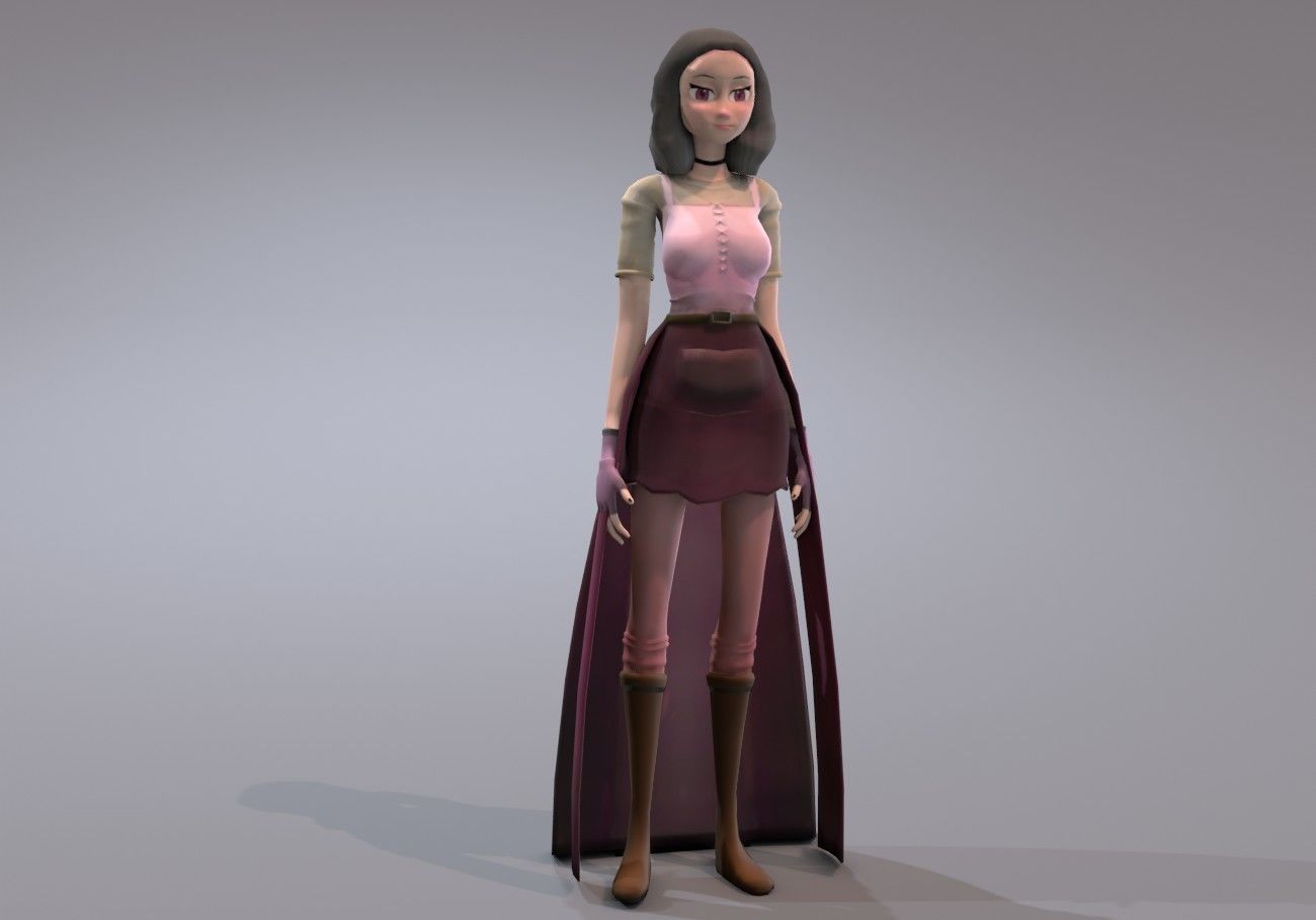 middle age girl low poly Low-poly 3D model_6