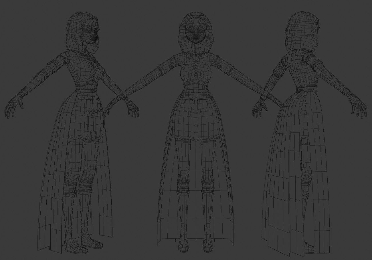 middle age girl low poly Low-poly 3D model_15