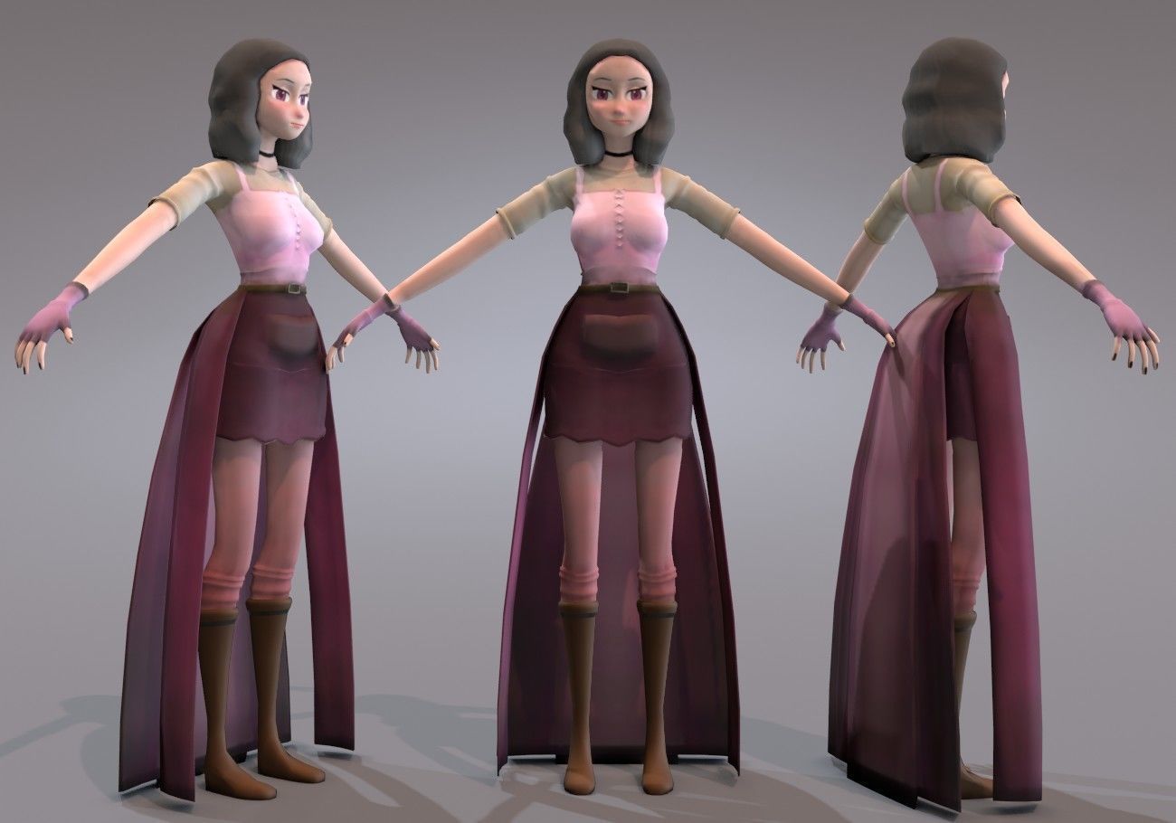 middle age girl low poly Low-poly 3D model_1