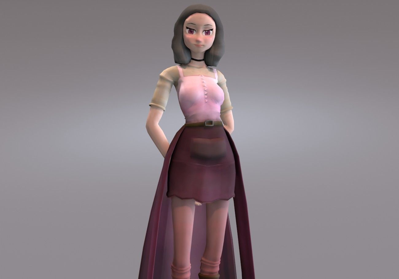 middle age girl low poly Low-poly 3D model_2