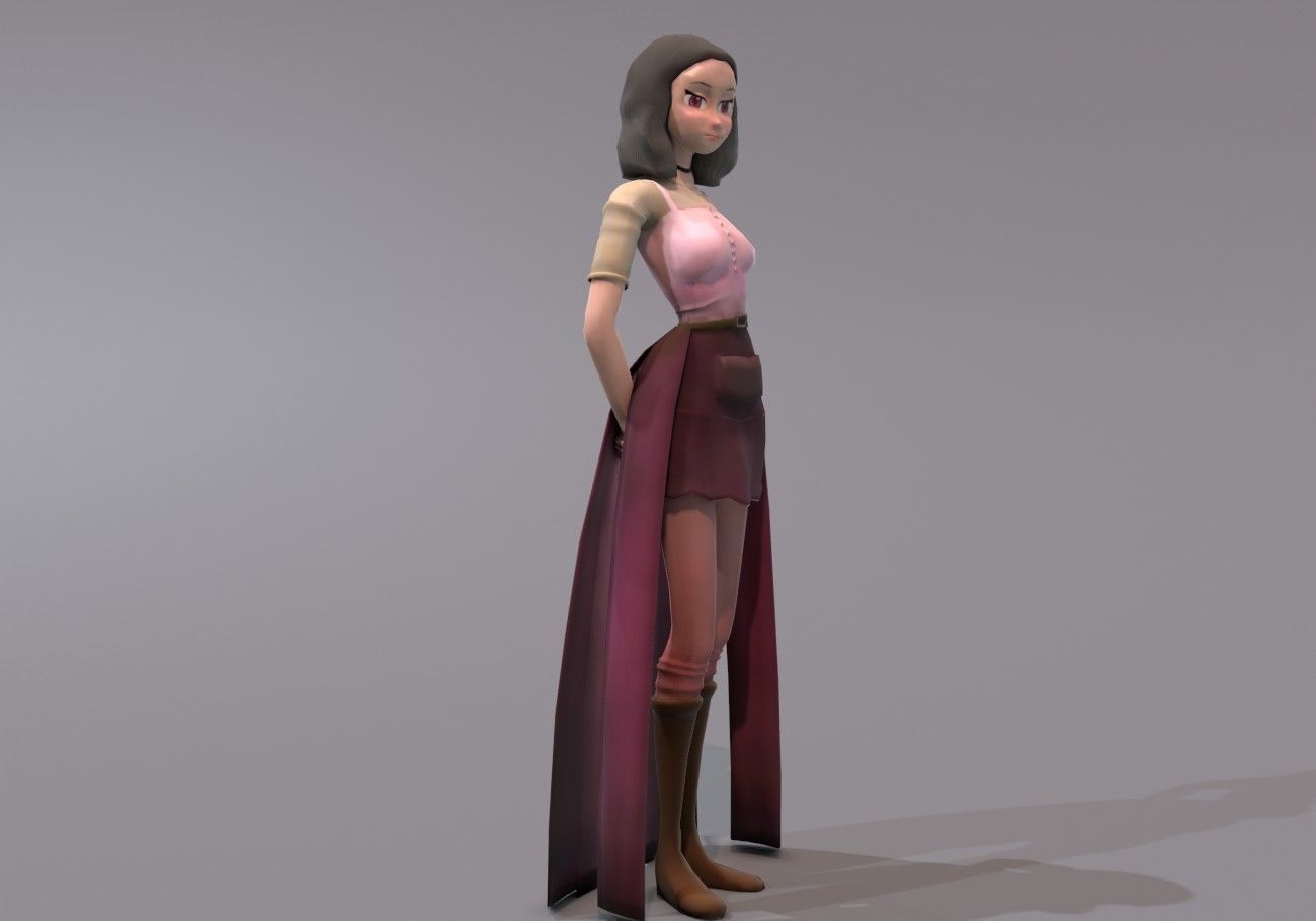 middle age girl low poly Low-poly 3D model_8