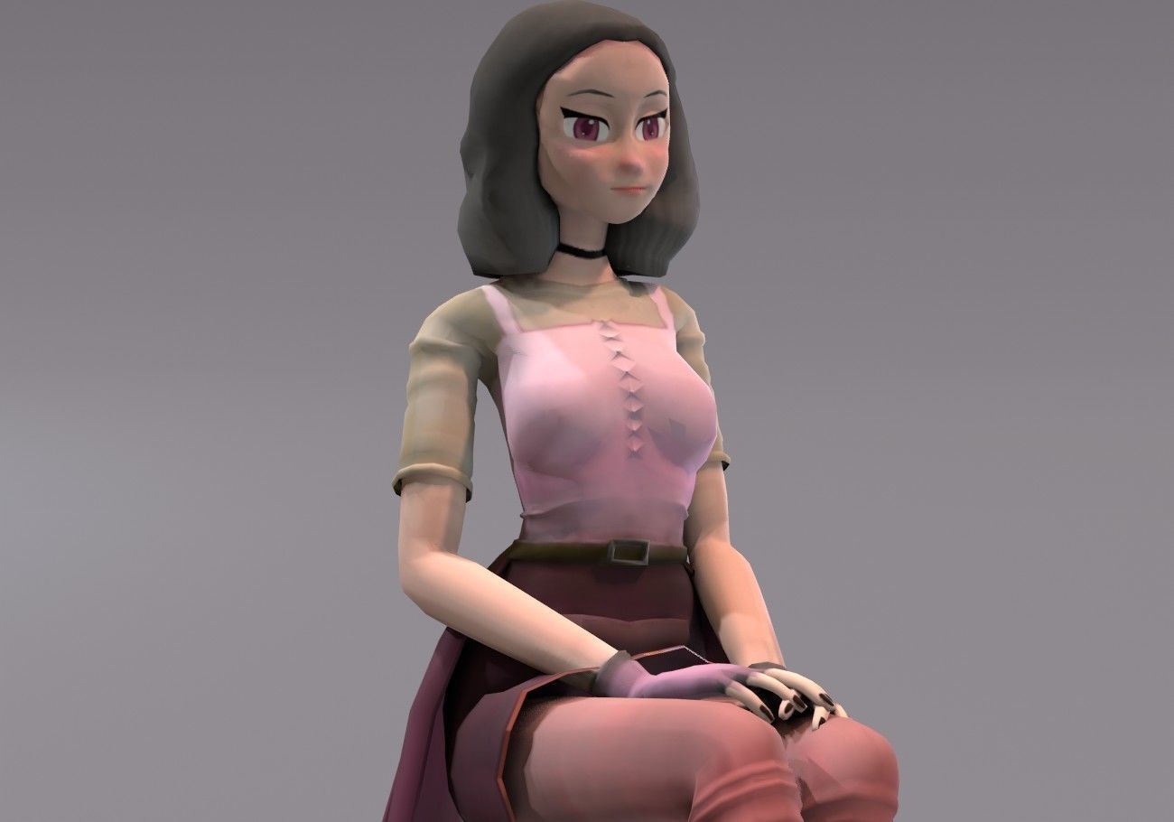 middle age girl low poly Low-poly 3D model_3