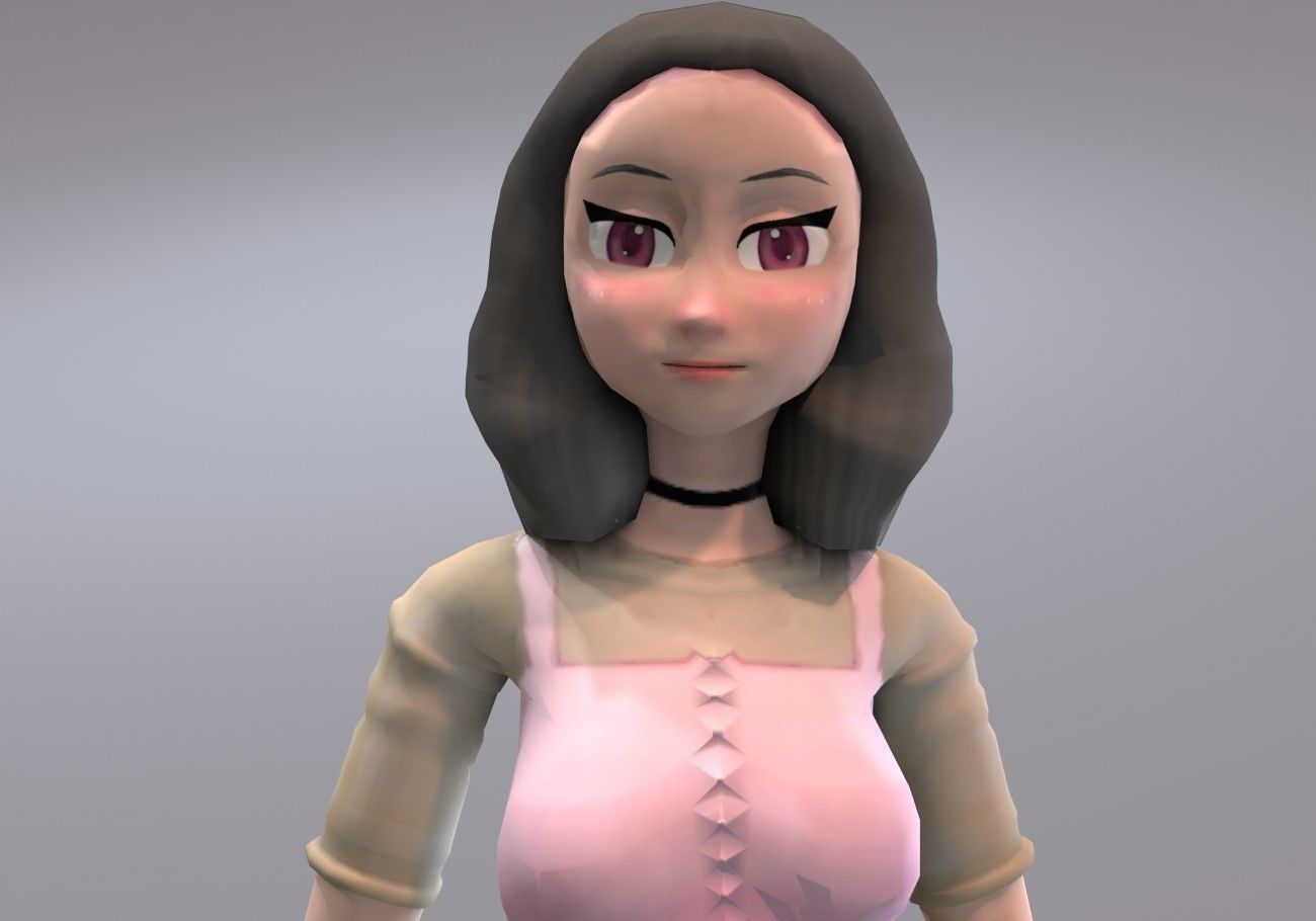 middle age girl low poly Low-poly 3D model_4