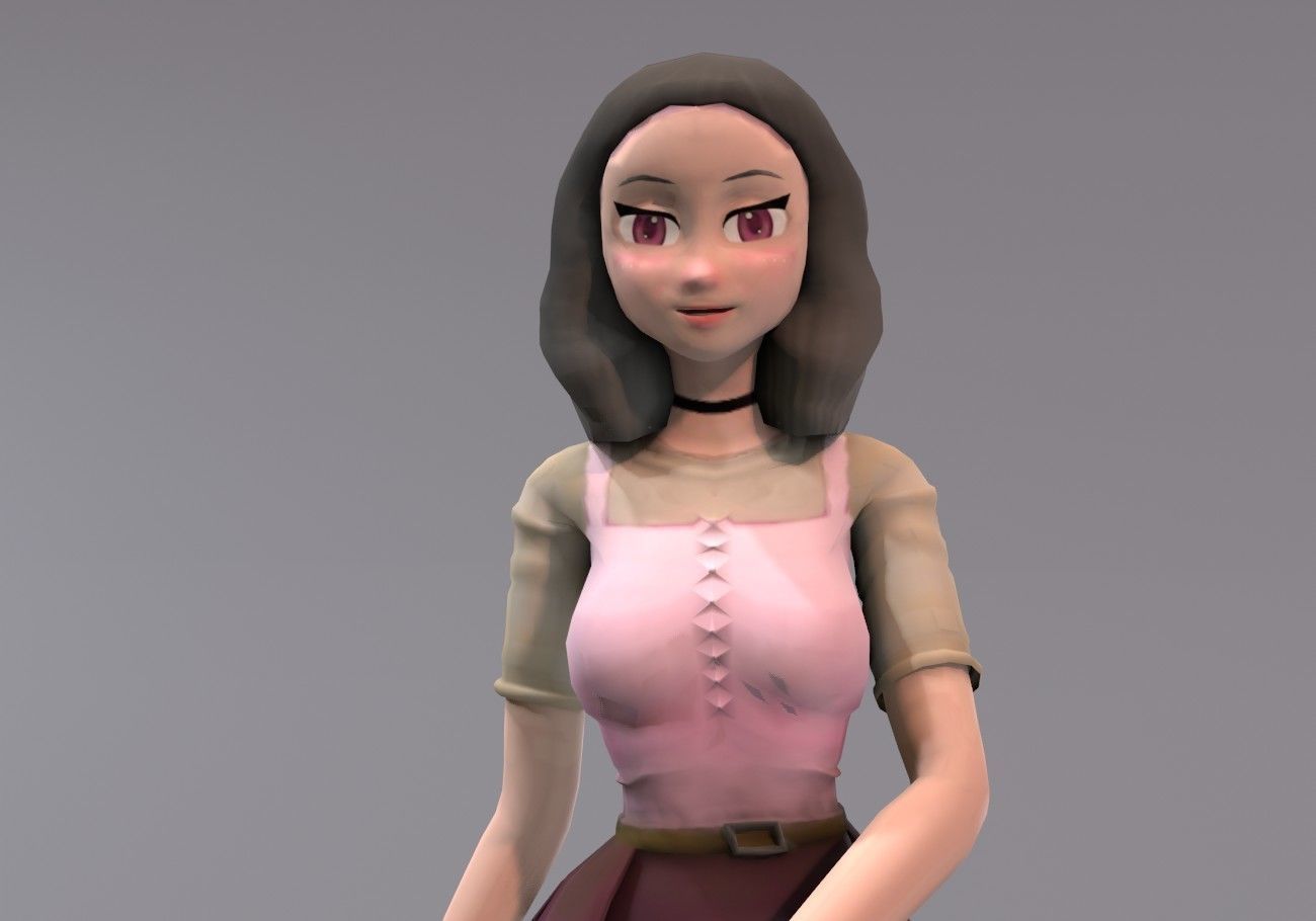 middle age girl low poly Low-poly 3D model_9