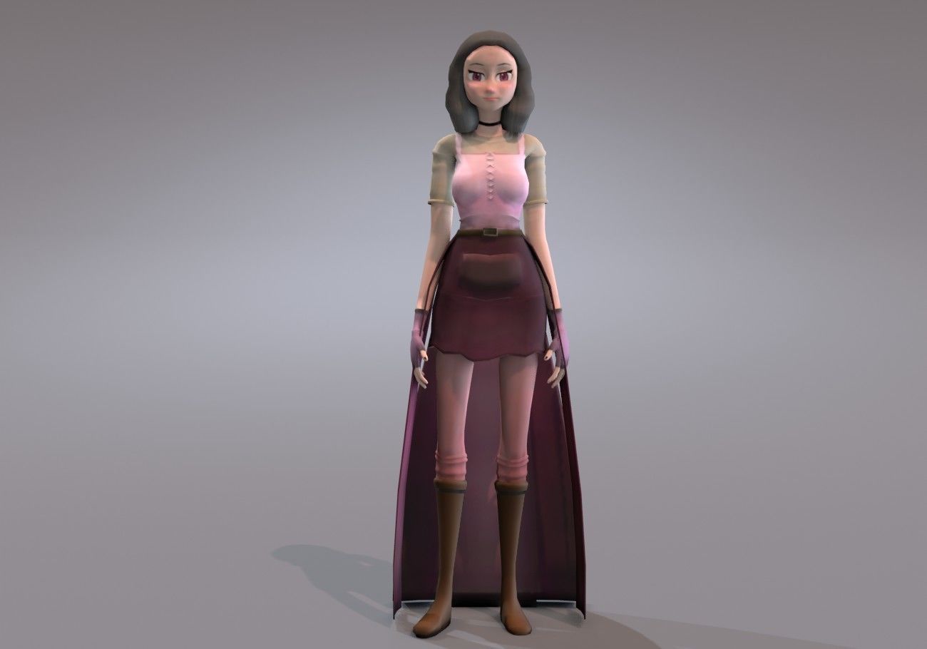 middle age girl low poly Low-poly 3D model_11
