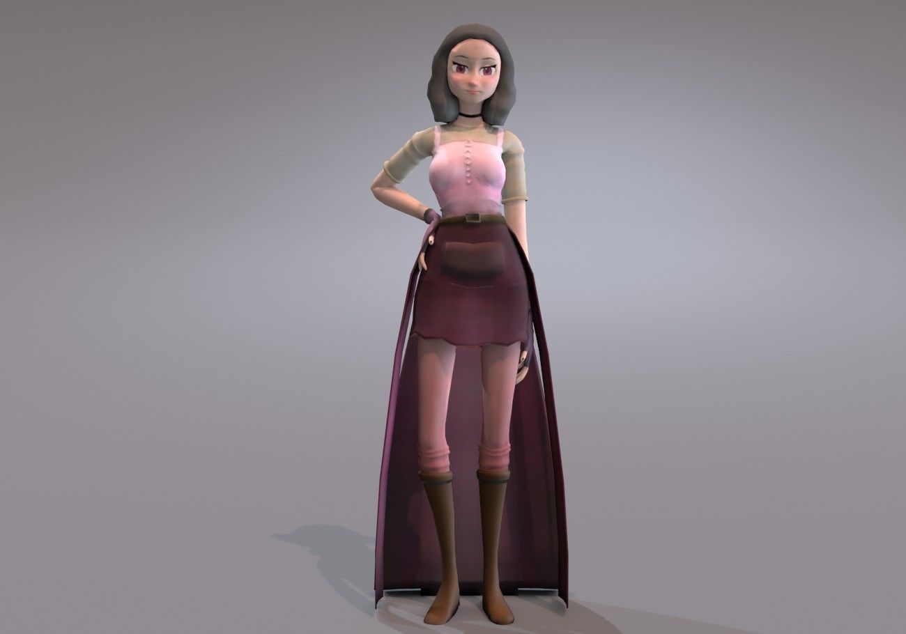 middle age girl low poly Low-poly 3D model_5