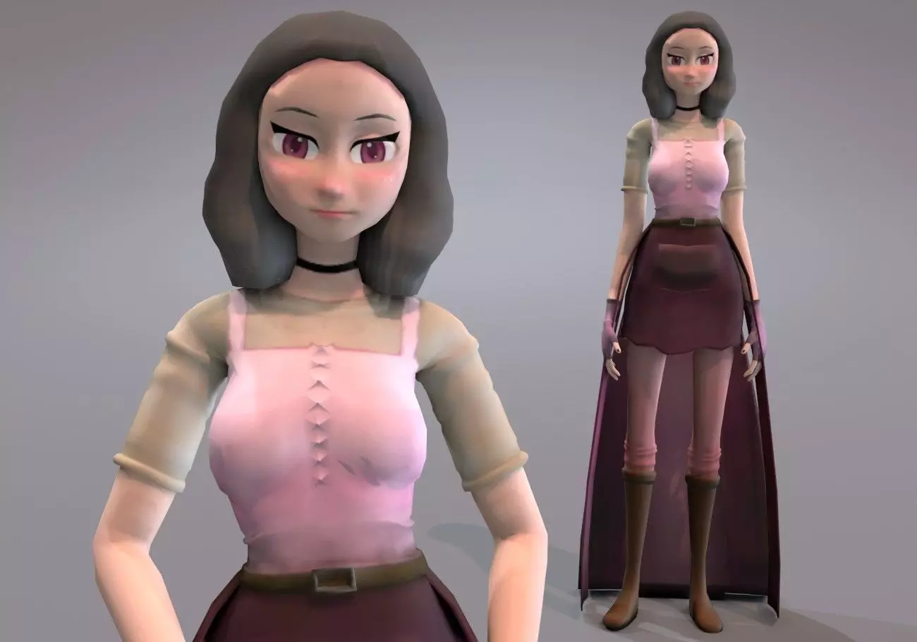 middle age girl low poly Low-poly 3D model_0