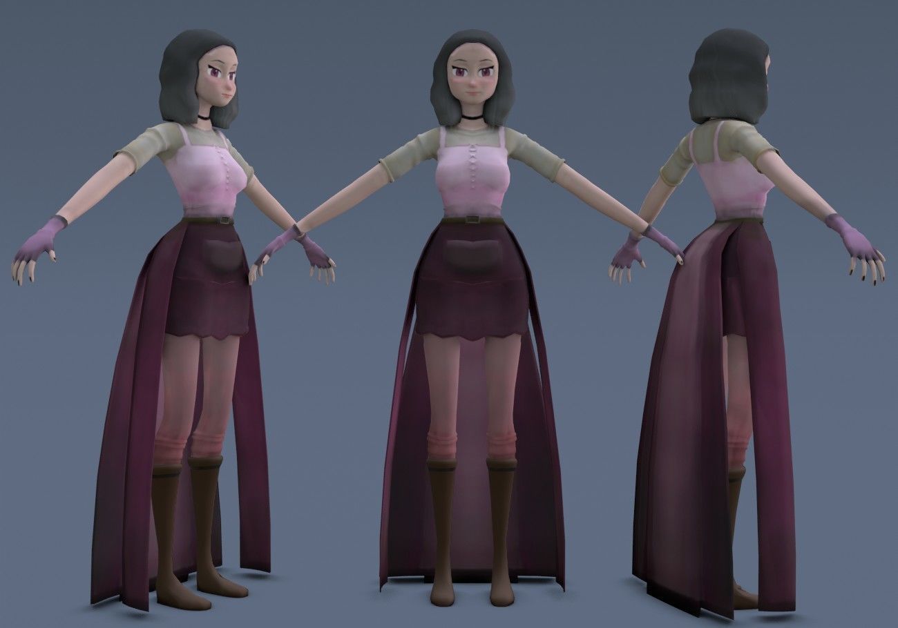 middle age girl low poly Low-poly 3D model_12