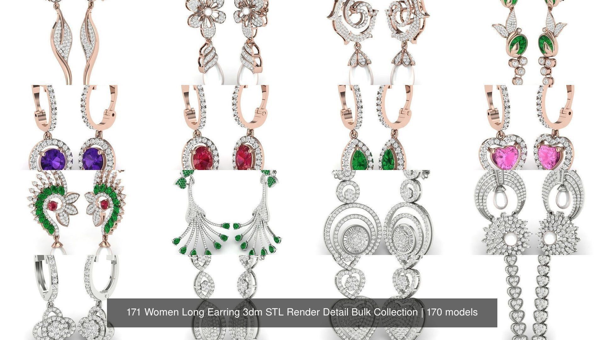 171 Women Long Earring 3dm STL Render Detail Bulk Collection _22