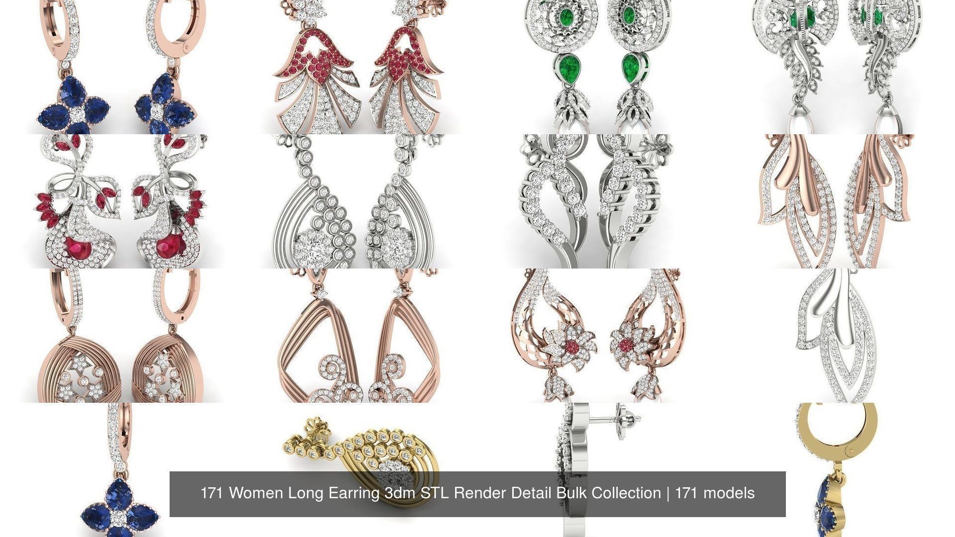 171 Women Long Earring 3dm STL Render Detail Bulk Collection _50