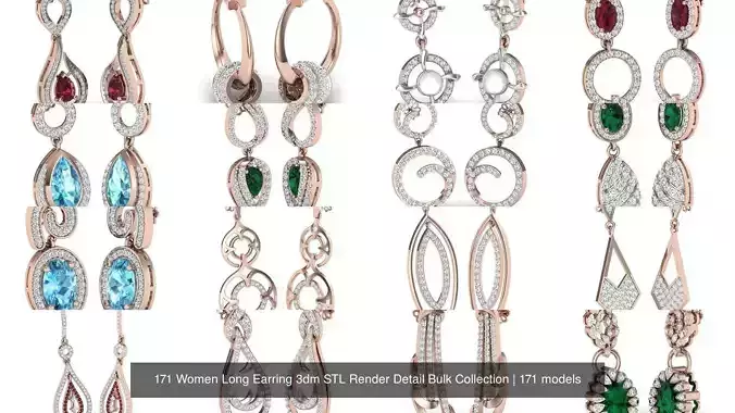171 Women Long Earring 3dm STL Render Detail Bulk Collection 