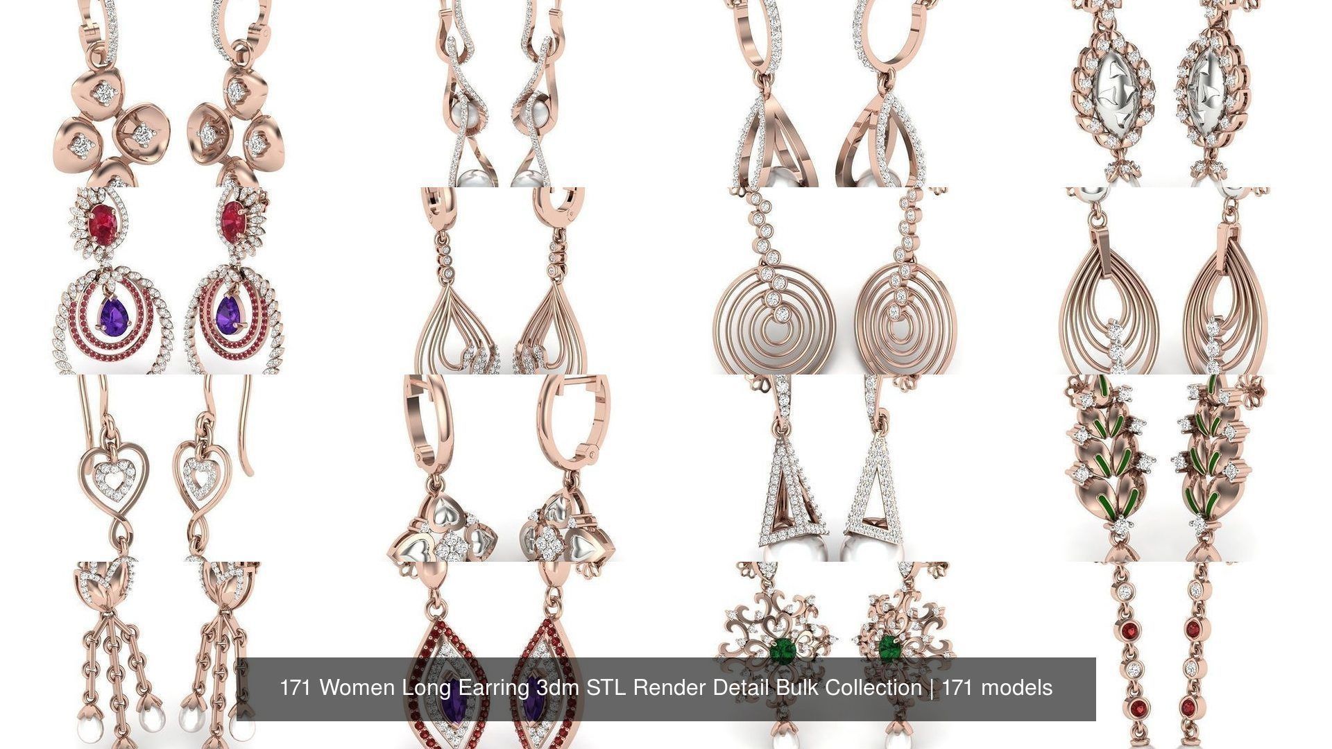171 Women Long Earring 3dm STL Render Detail Bulk Collection _12