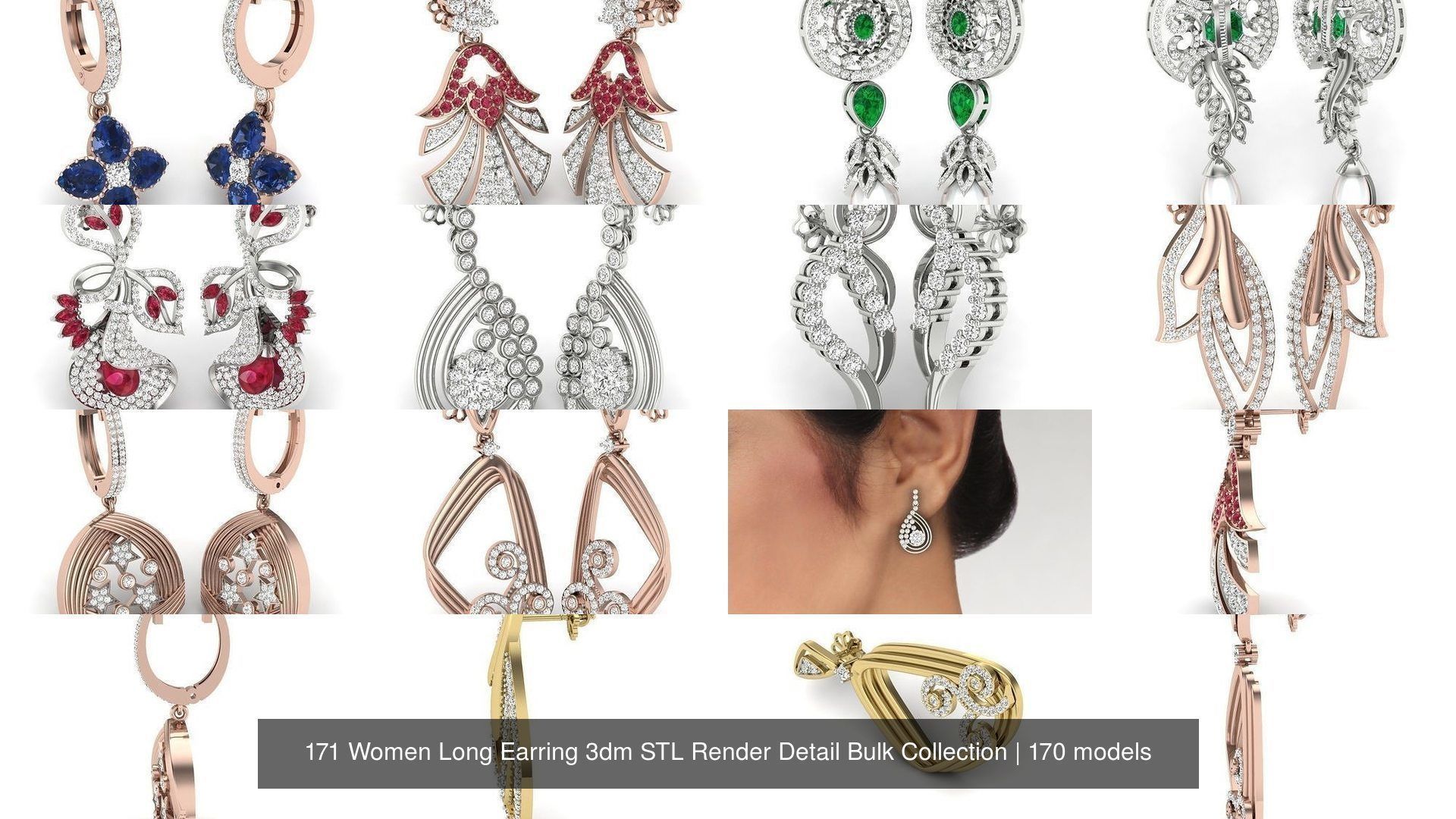 171 Women Long Earring 3dm STL Render Detail Bulk Collection _30