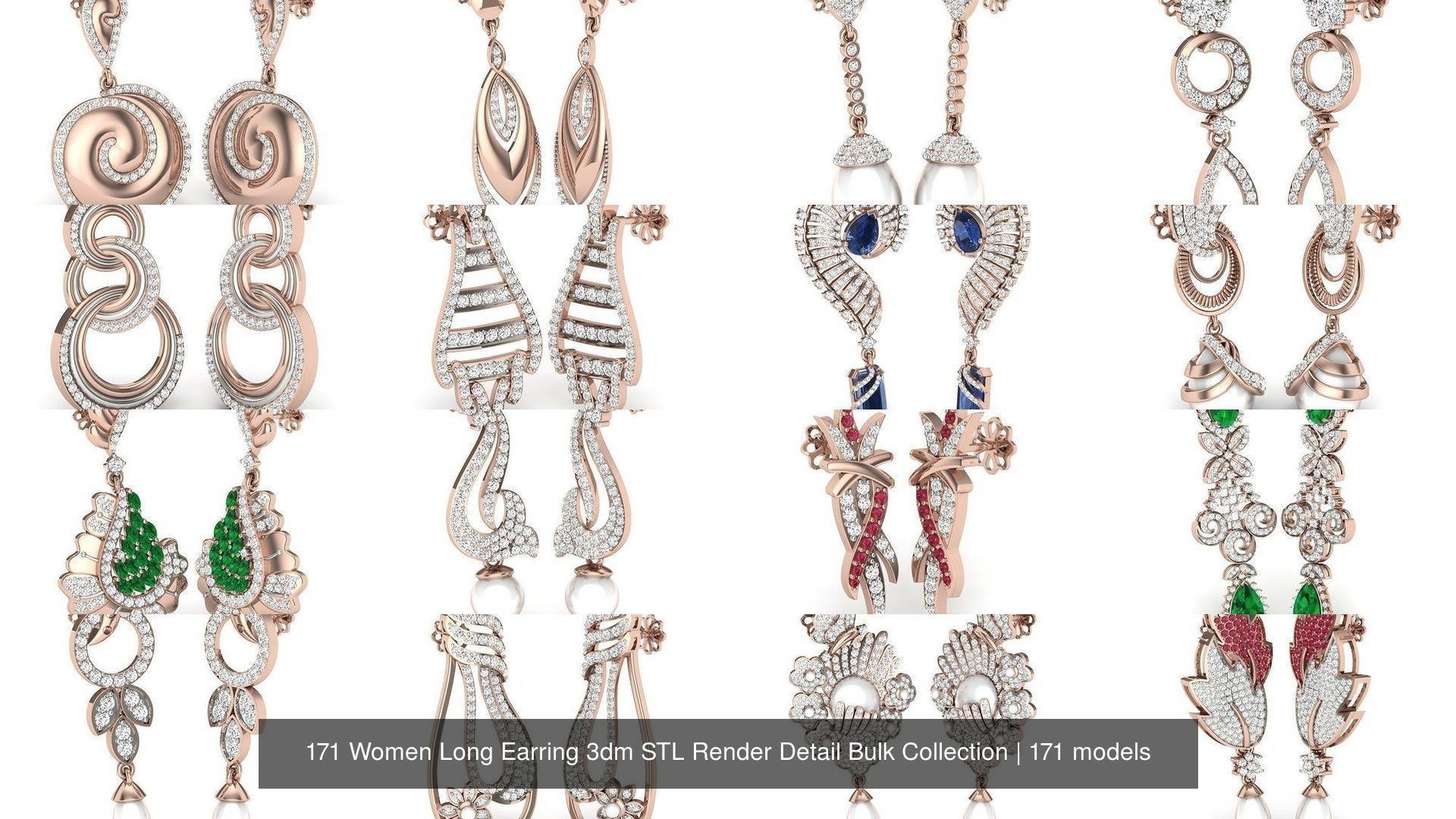 171 Women Long Earring 3dm STL Render Detail Bulk Collection _39
